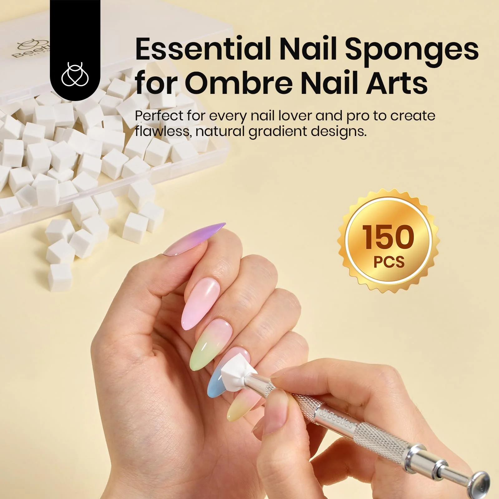 150Pcs Soft Nail Sponges for Ombre White Nail Sponge with Grabbing Pen Blooming Nails Art Brushes - Image 2