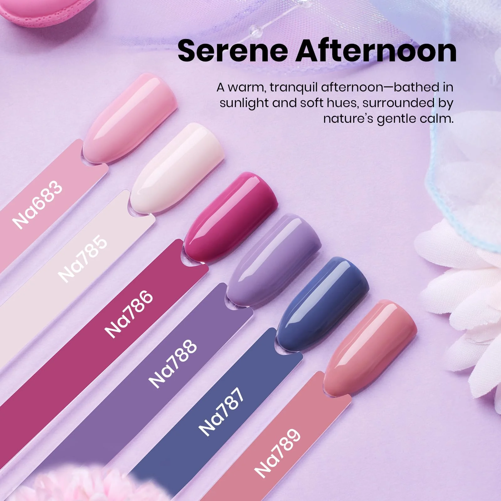Serene Afternoon Spring Nails - Hema Free Colorful Bottle 6 Color Each 15ml Gel Polish - Image 3