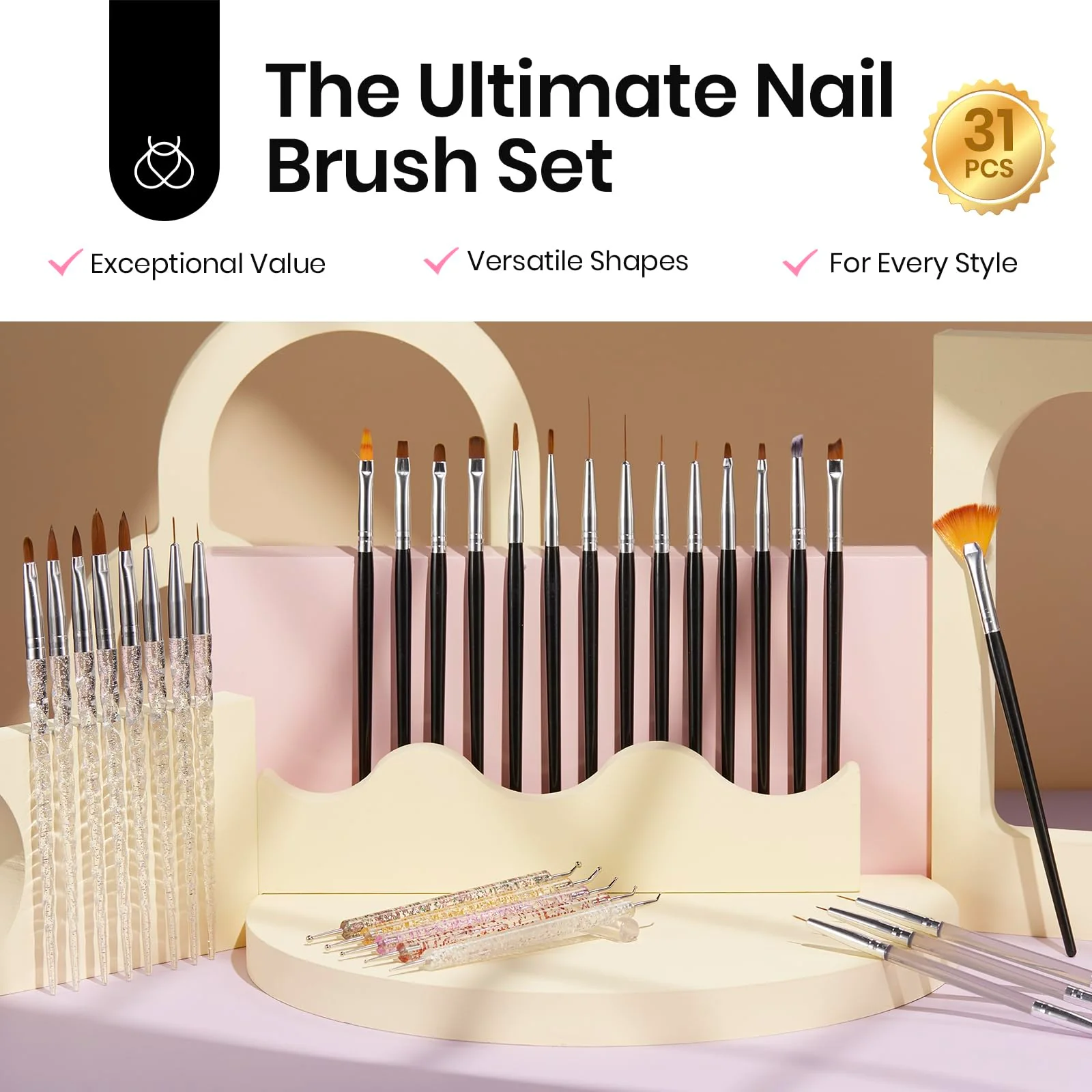 Beetles 31pcs Nail Art Brush All-in-One Kit with Free Brush Holder and Palette - Image 2