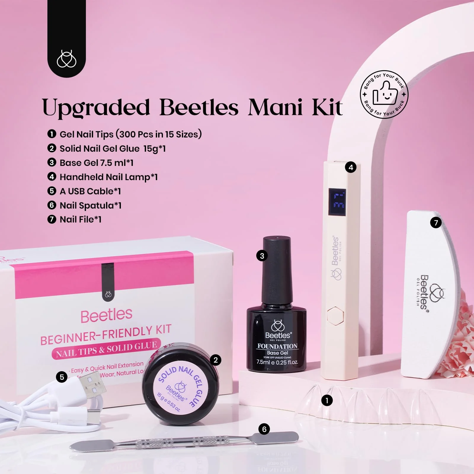 Almond Medium-Nail Tips Extension Kit with Handheld Nail Lamp (15 Sizes) - Image 2