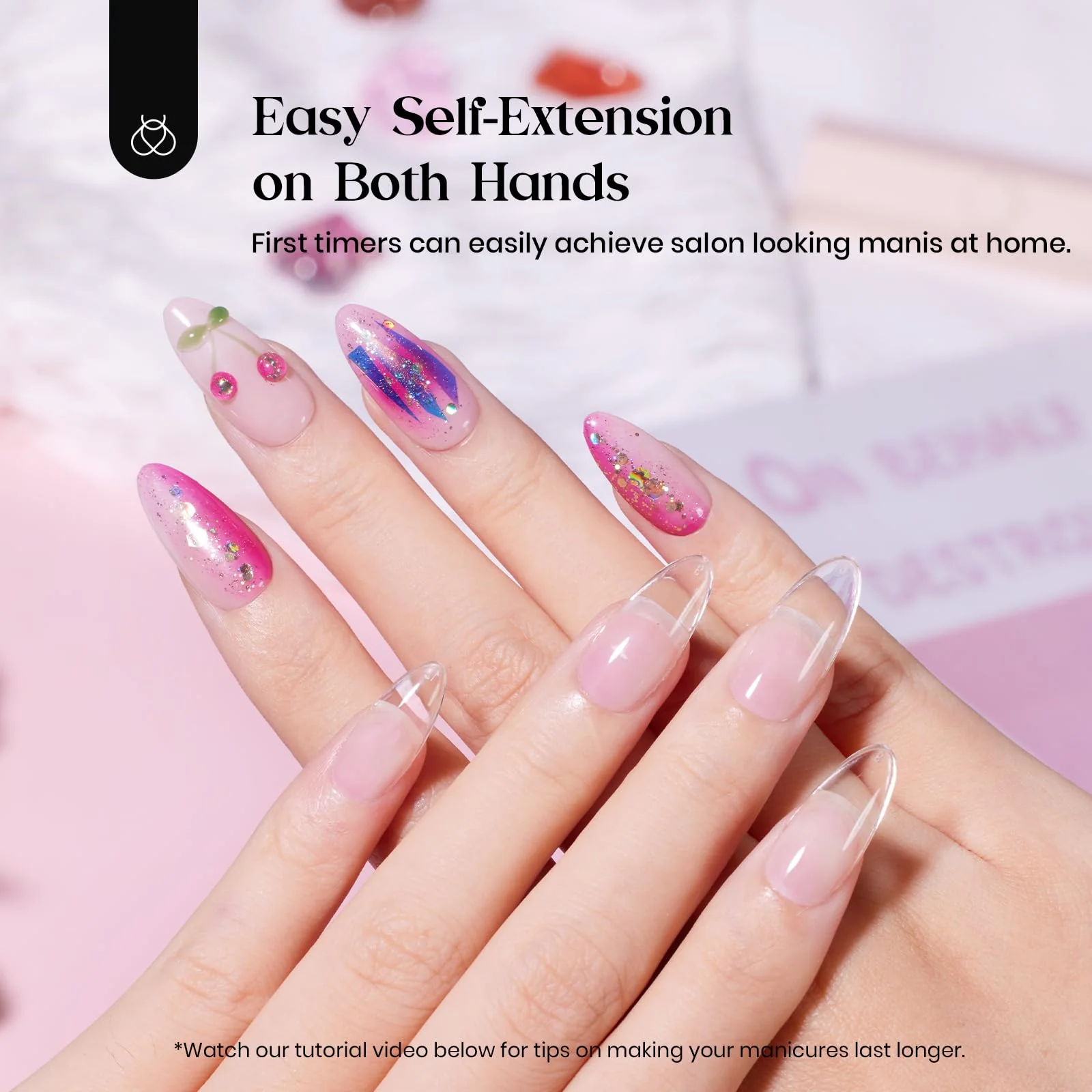 Almond Medium-Nail Tips Extension Kit with Handheld Nail Lamp (15 Sizes) - Image 4