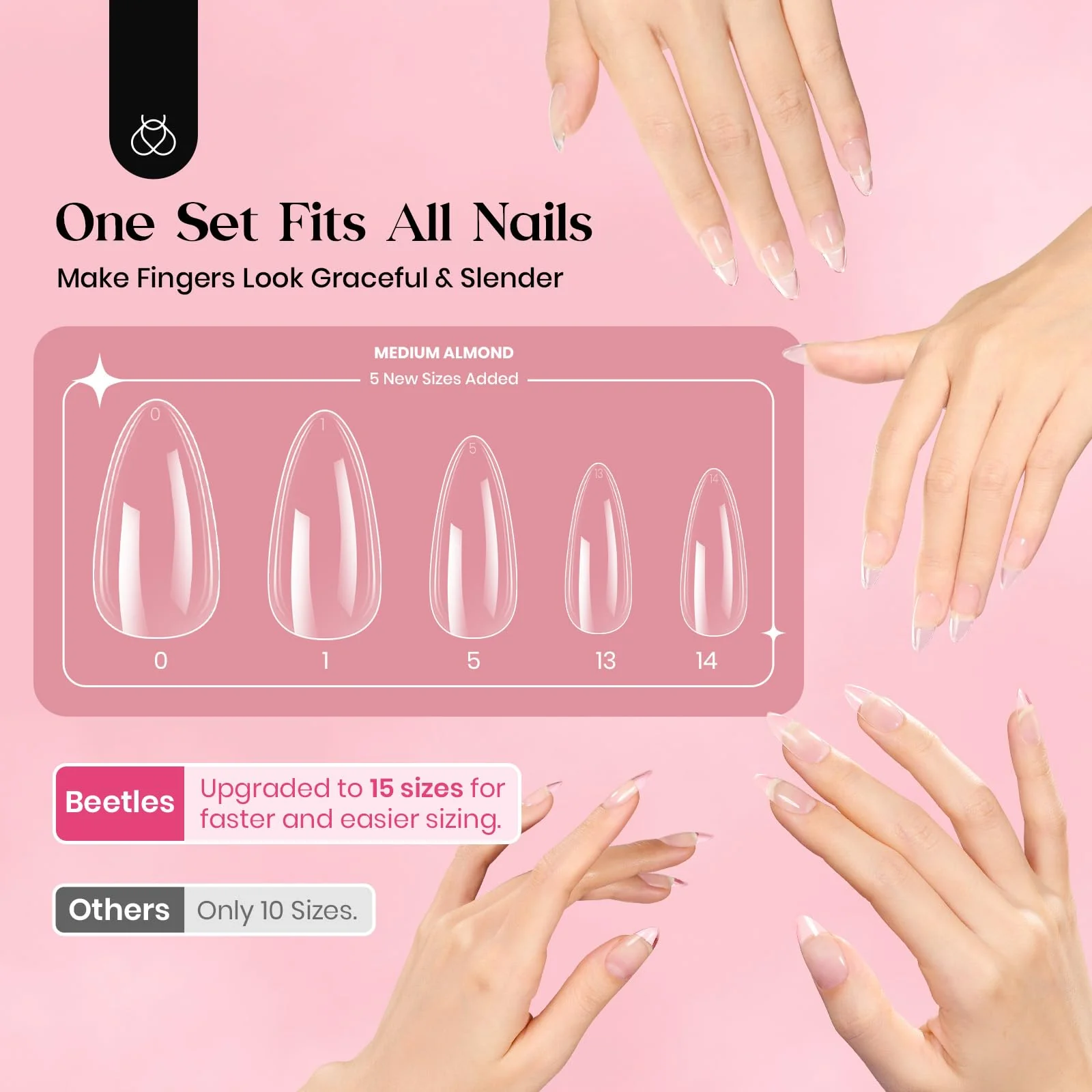 Almond Medium-Nail Tips Extension Kit with Handheld Nail Lamp (15 Sizes) - Image 6