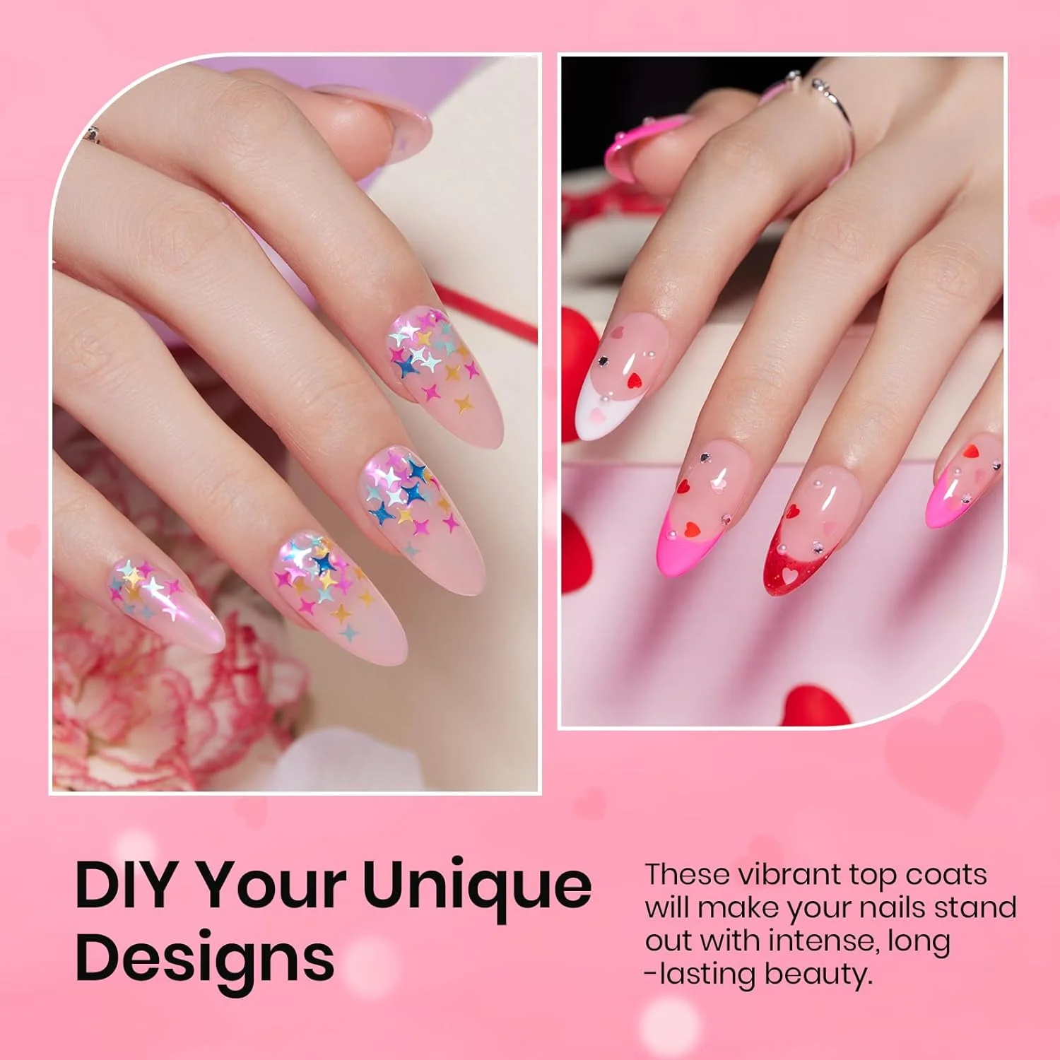 Beetles 6 Pcs Heart Star Reflective Glitter Gel Top Coat Set - Image 3