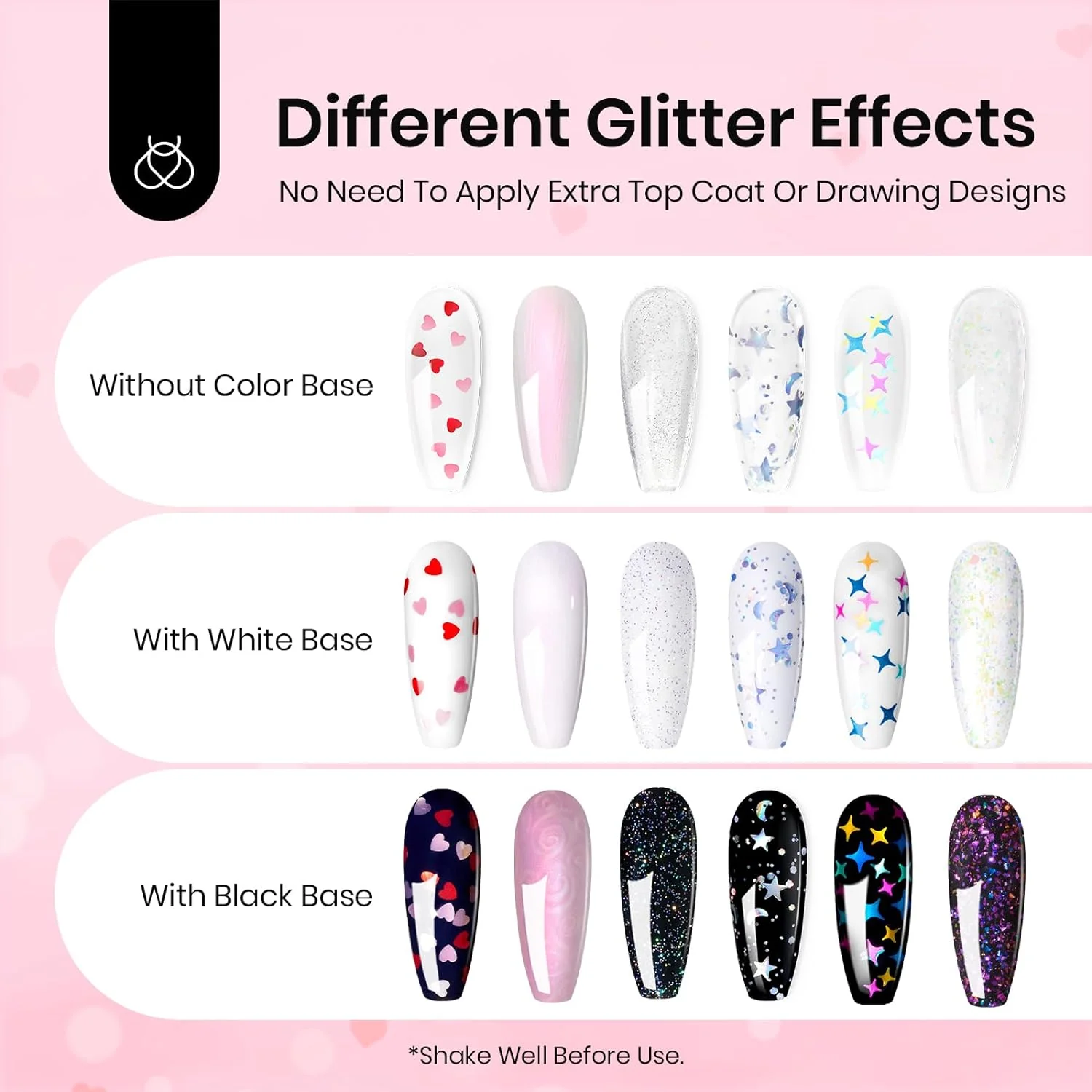 Beetles 6 Pcs Heart Star Reflective Glitter Gel Top Coat Set - Image 8