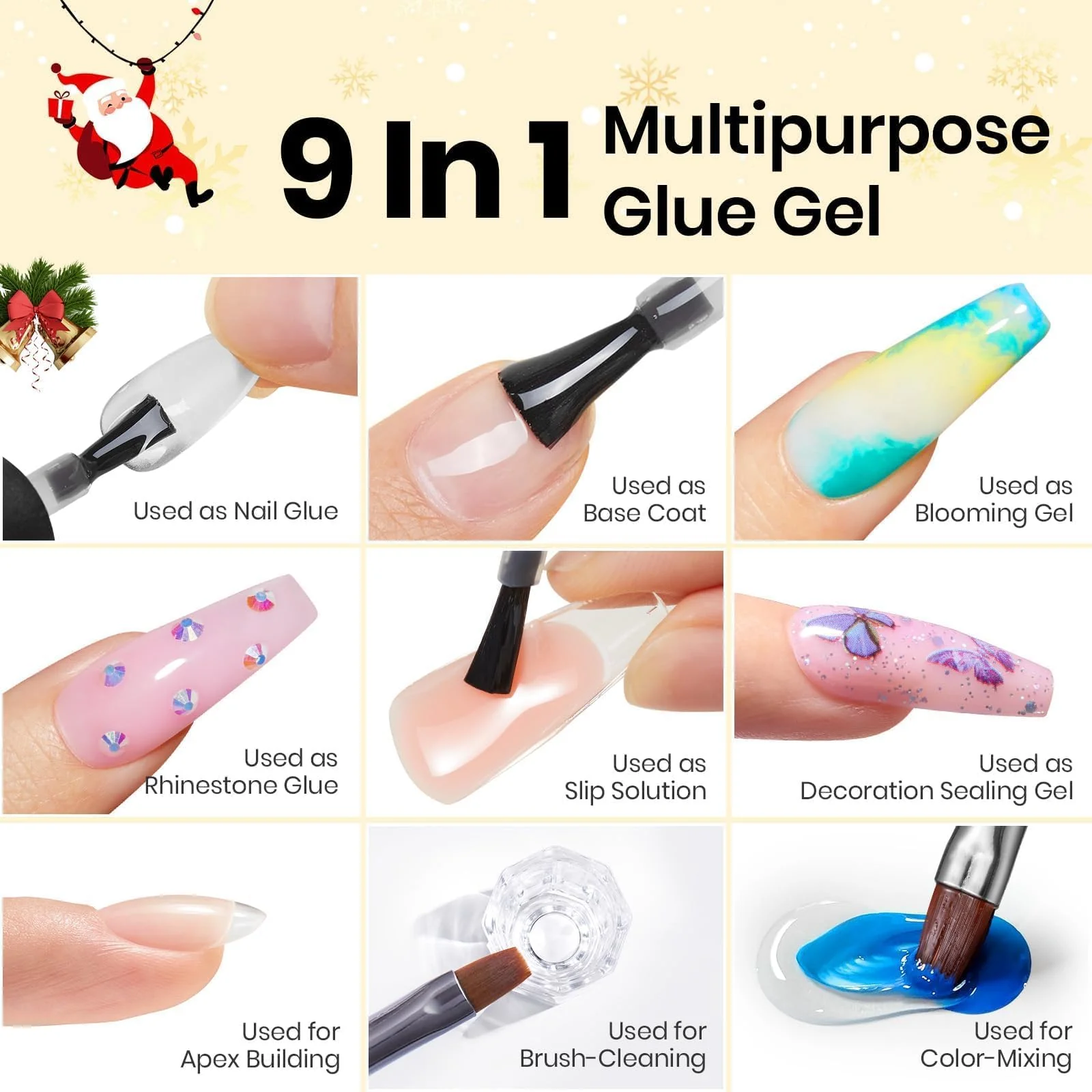 Beetles Christmas Limited Gel Nail Glue 2PCS 9 In 1 Gel Nail Glue Kit - Image 6
