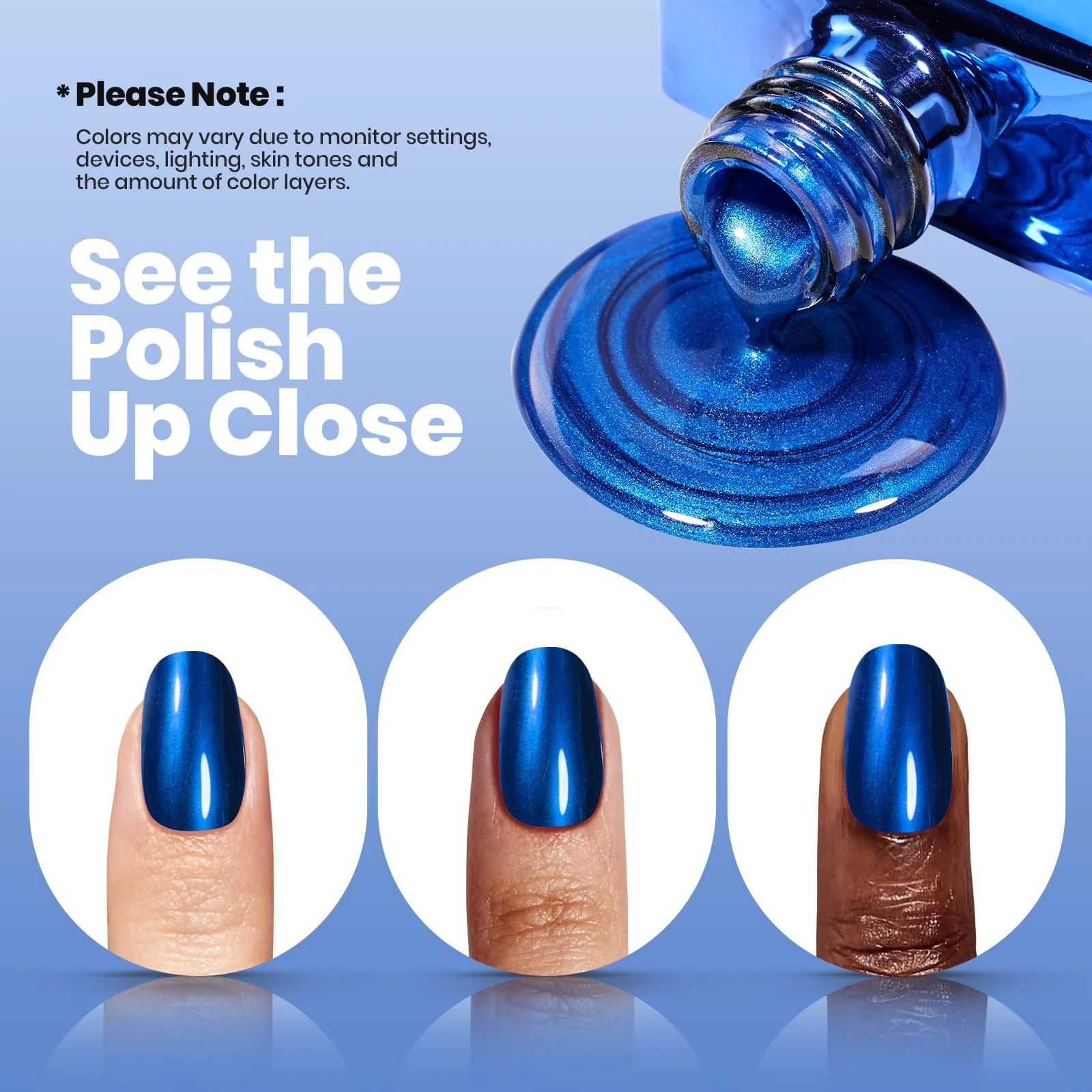Beetles Blue Mirror Nail Polish - Shine Blue 15ml Chrome Nail Polish Metallic Effect Quick-Drying Glossy Finish Easy Application - Image 4