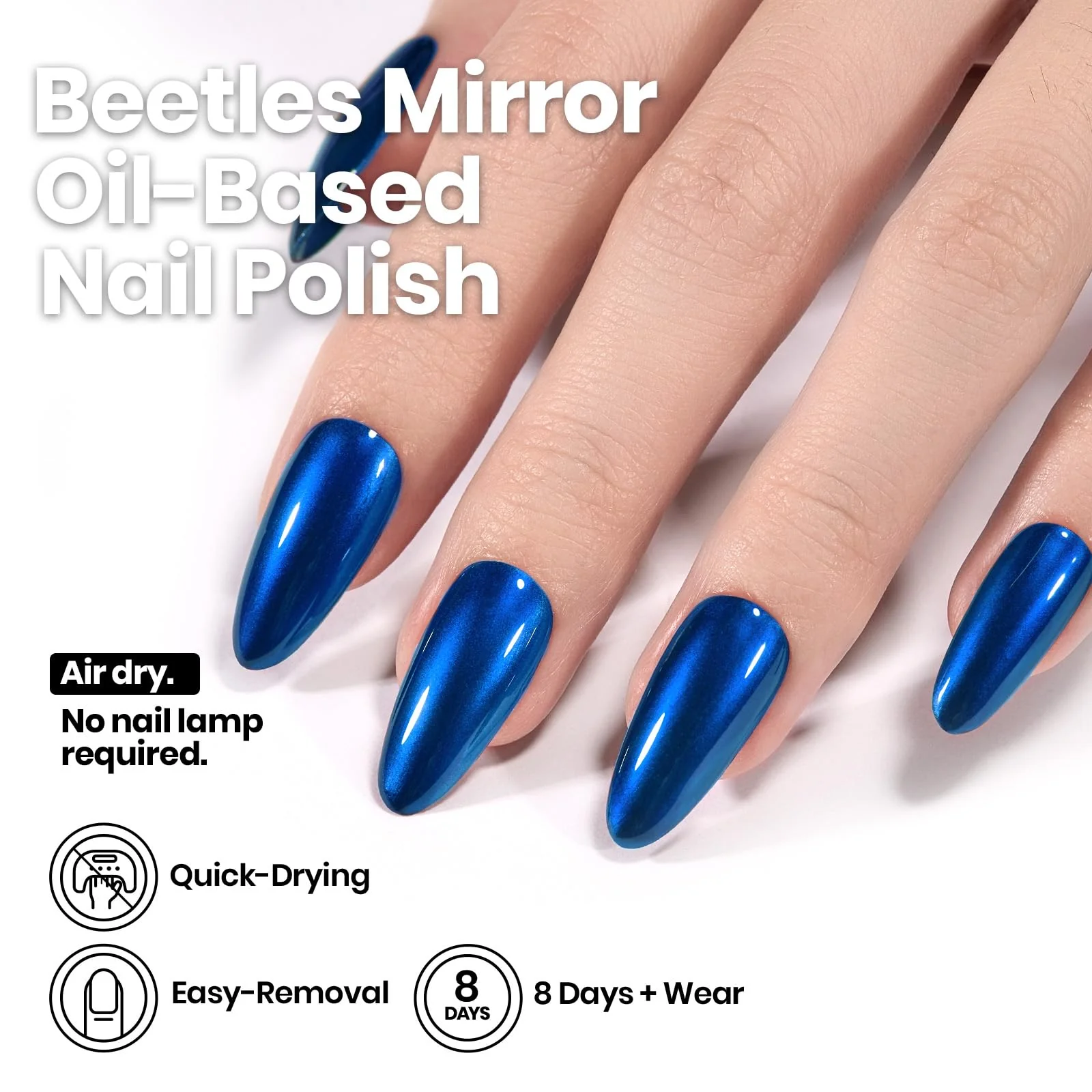 Beetles Blue Mirror Nail Polish - Shine Blue 15ml Chrome Nail Polish Metallic Effect Quick-Drying Glossy Finish Easy Application - Image 6