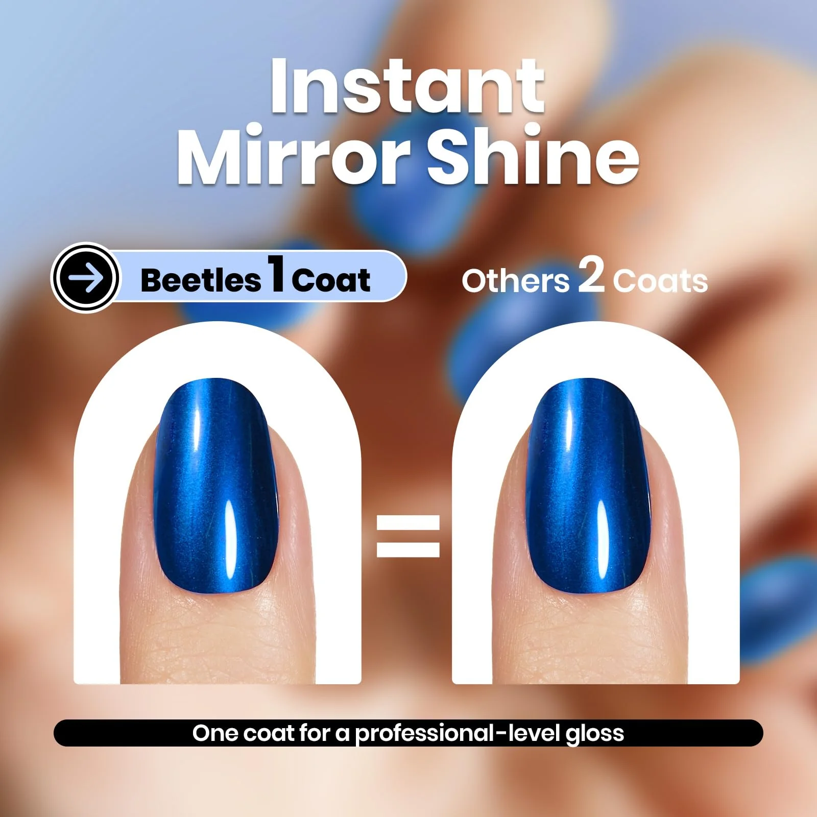 Beetles Blue Mirror Nail Polish - Shine Blue 15ml Chrome Nail Polish Metallic Effect Quick-Drying Glossy Finish Easy Application - Image 7