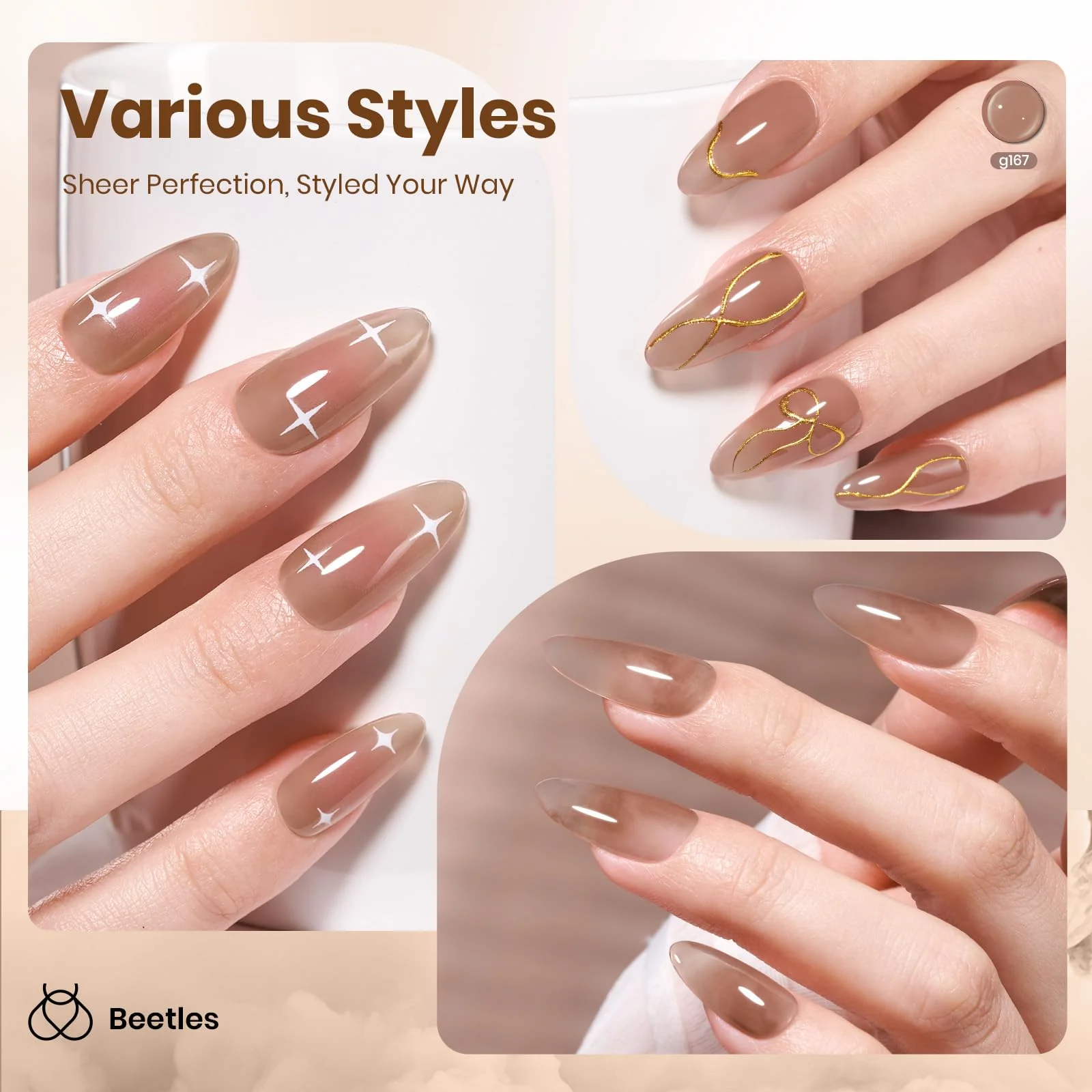 Beetles Brown Jelly Gel Nail Polish Winter Nails - 15ML Soft Brew Natural Nude Brown Gel Polish Sheer Fall Gel Polish Nail - Image 4