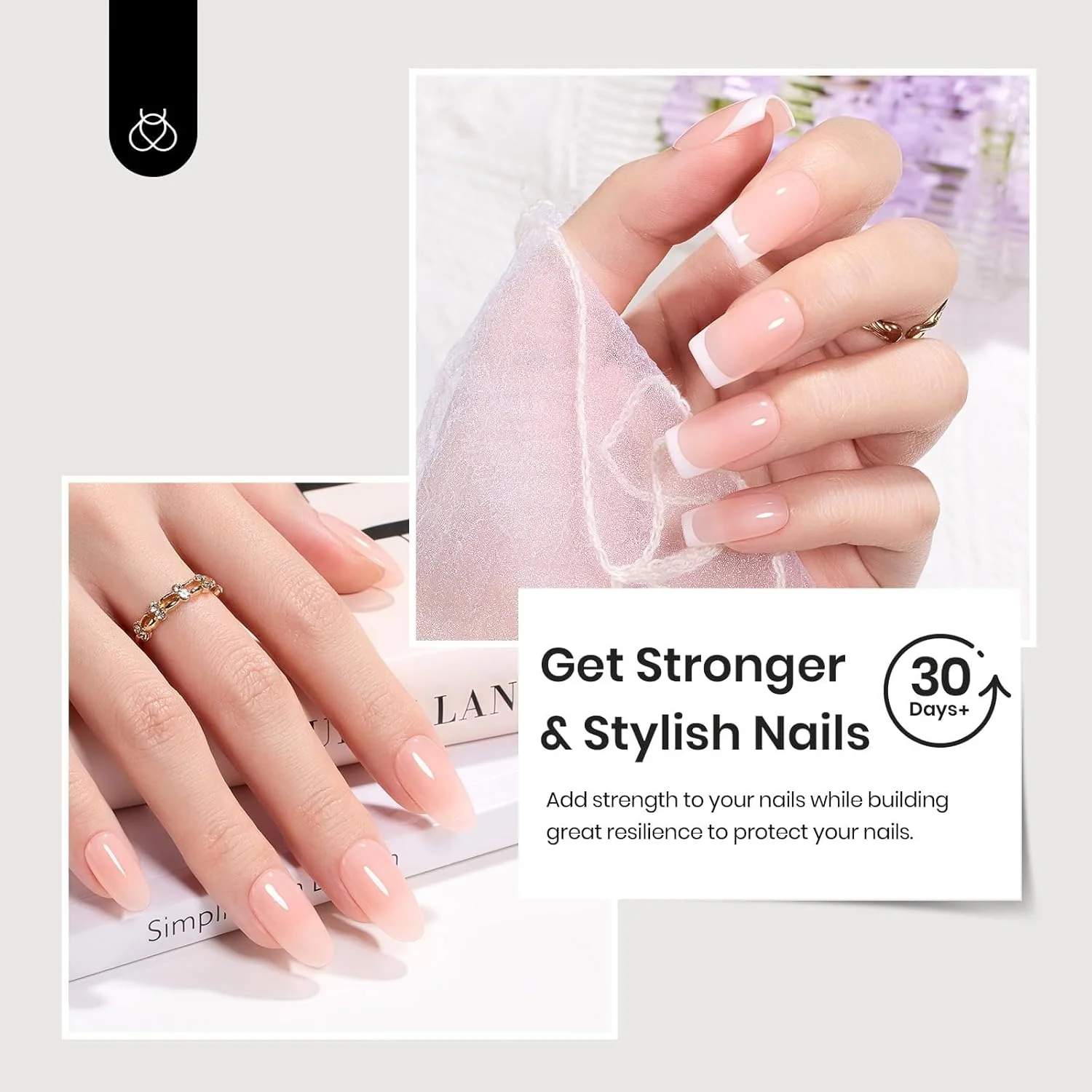 Beetles Builder Gel Kit-Dew Glow 2Pcs 0.51oz 8 in 1 Nail Extension Building Nail Apex Strengthener for Thin Nails with Liner Brush DIY Salon at Home for Beginners,UV & LED Lamp Needed - Image 5