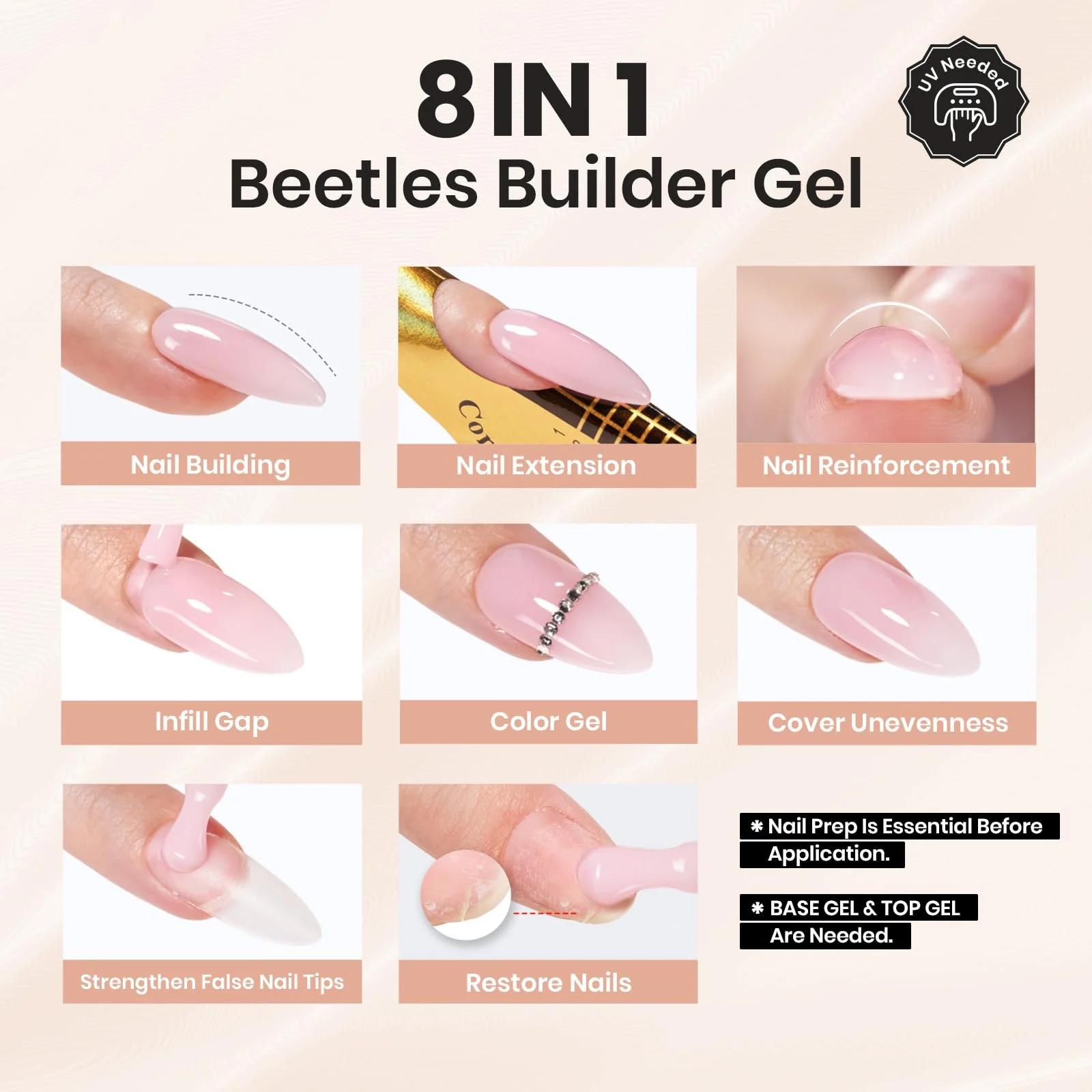 Beetles Builder Gel Spring Nails Kit HEMA Free & Handheld Nail Lamp - Image 4