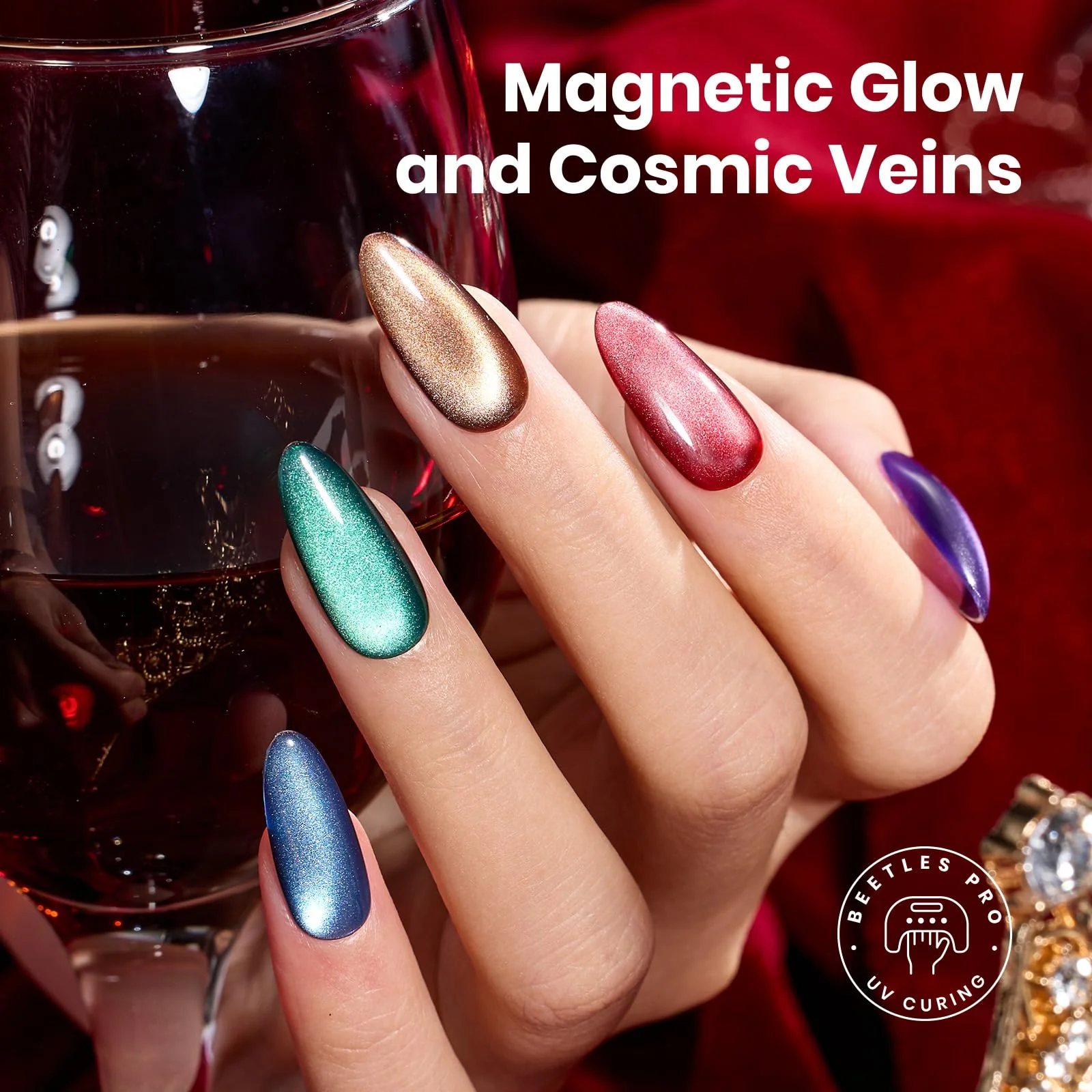Beetles Cat Eye Gel Nail Polish Set - 6 Colors 15ML Glitter Gel Polish Kit Red Pink Brown Burgundy Purple Blue Green - Image 5