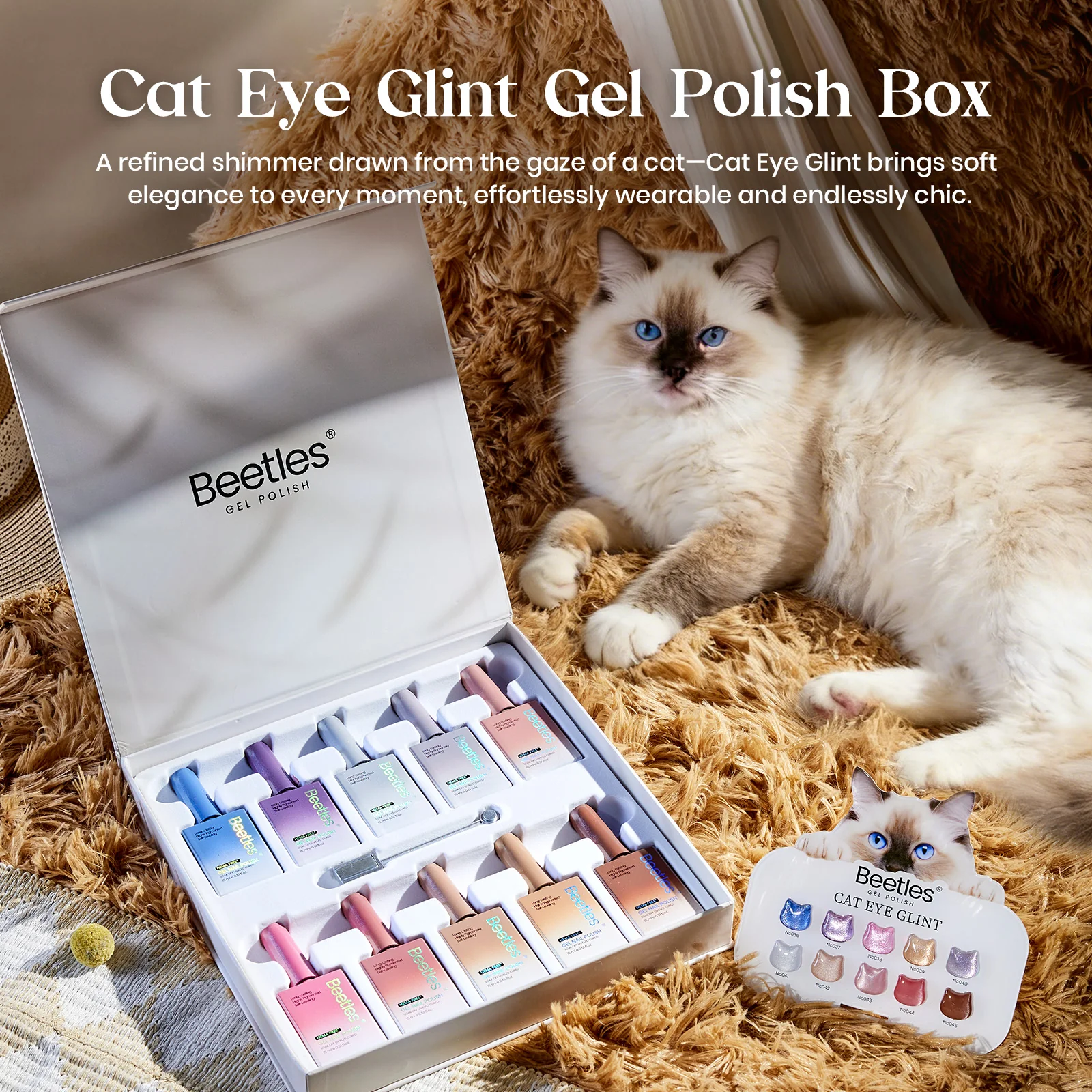 Beetles Cat Eye Gel Nail Polish Set - Spring Nails Mother’s Day 10 Colors Glitter Icy Blue Nails Cat Eye Glint Gel Polish Kit - Image 2