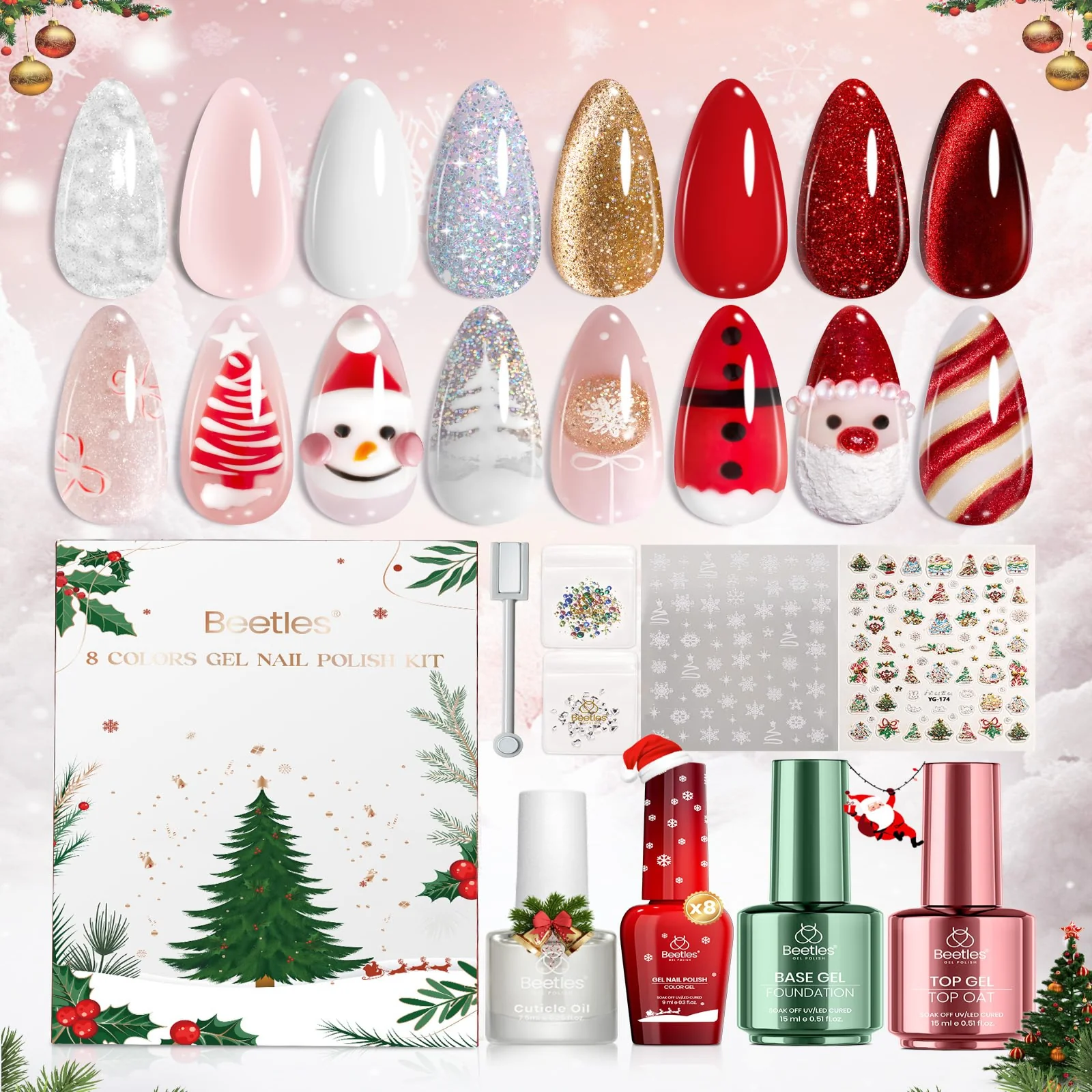 Beetles Christmas Nails Gel Polish Set - Merry Glow 8 Colors Holiday Gift Box