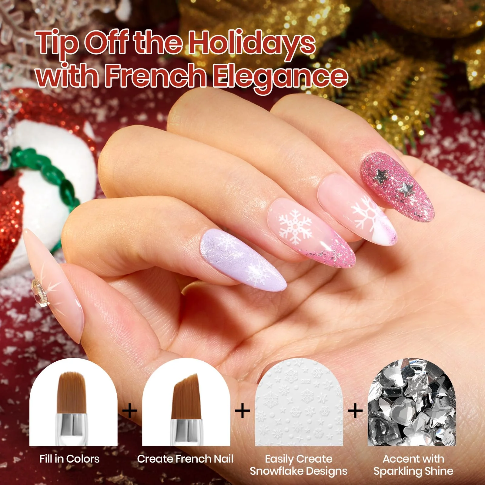 Beetles Christmas Nail Art Brushes 8pcs – Crystal Christmas Nail Art Tools - Image 4