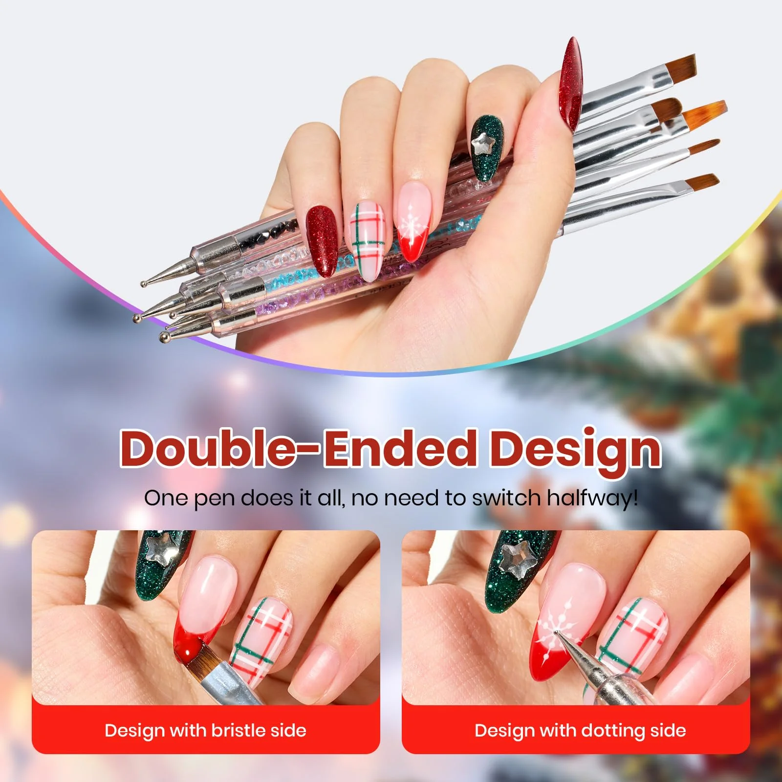 Beetles Christmas Nail Art Brushes 8pcs – Crystal Christmas Nail Art Tools - Image 7