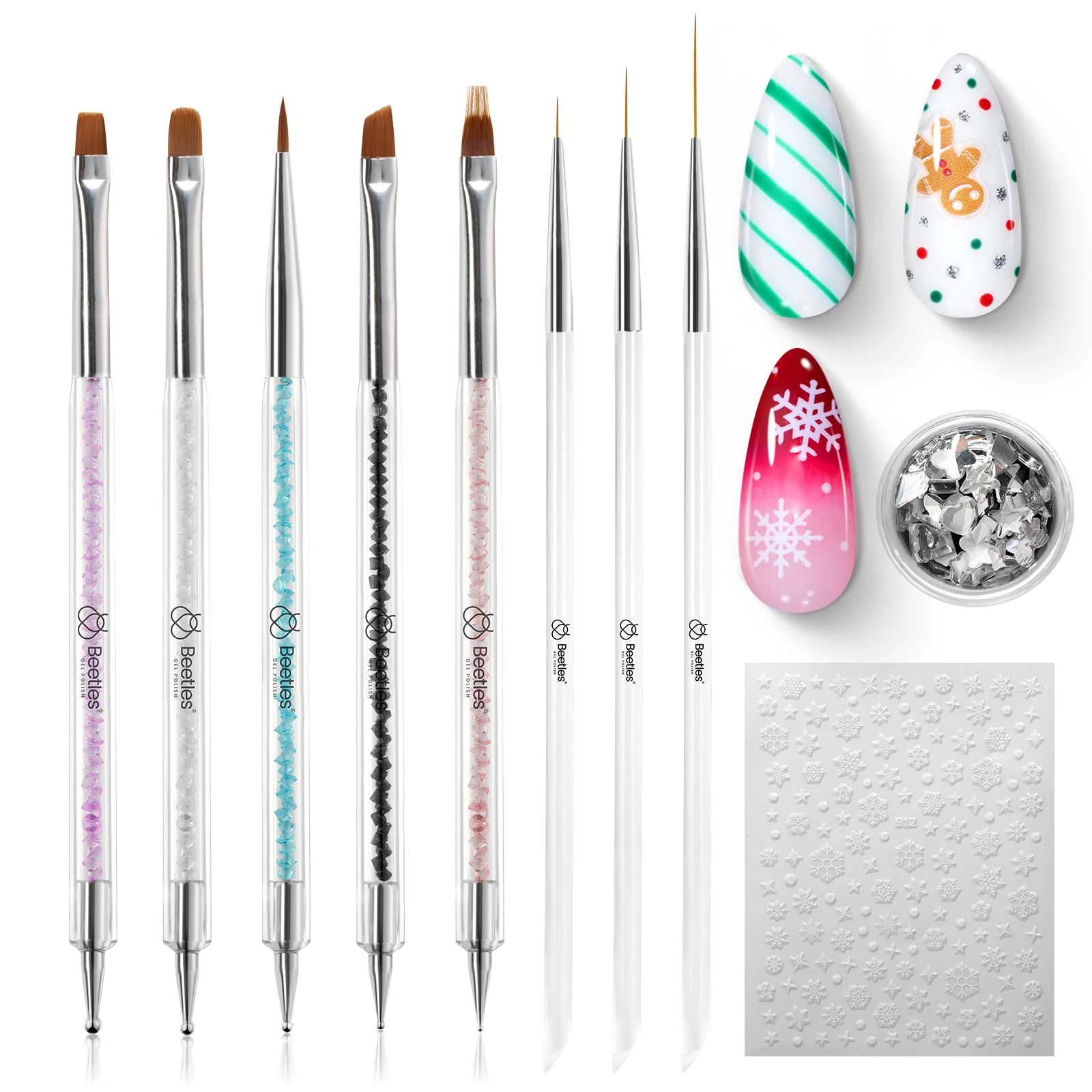 Beetles Christmas Nail Art Brushes 8pcs – Crystal Christmas Nail Art Tools - Image 8