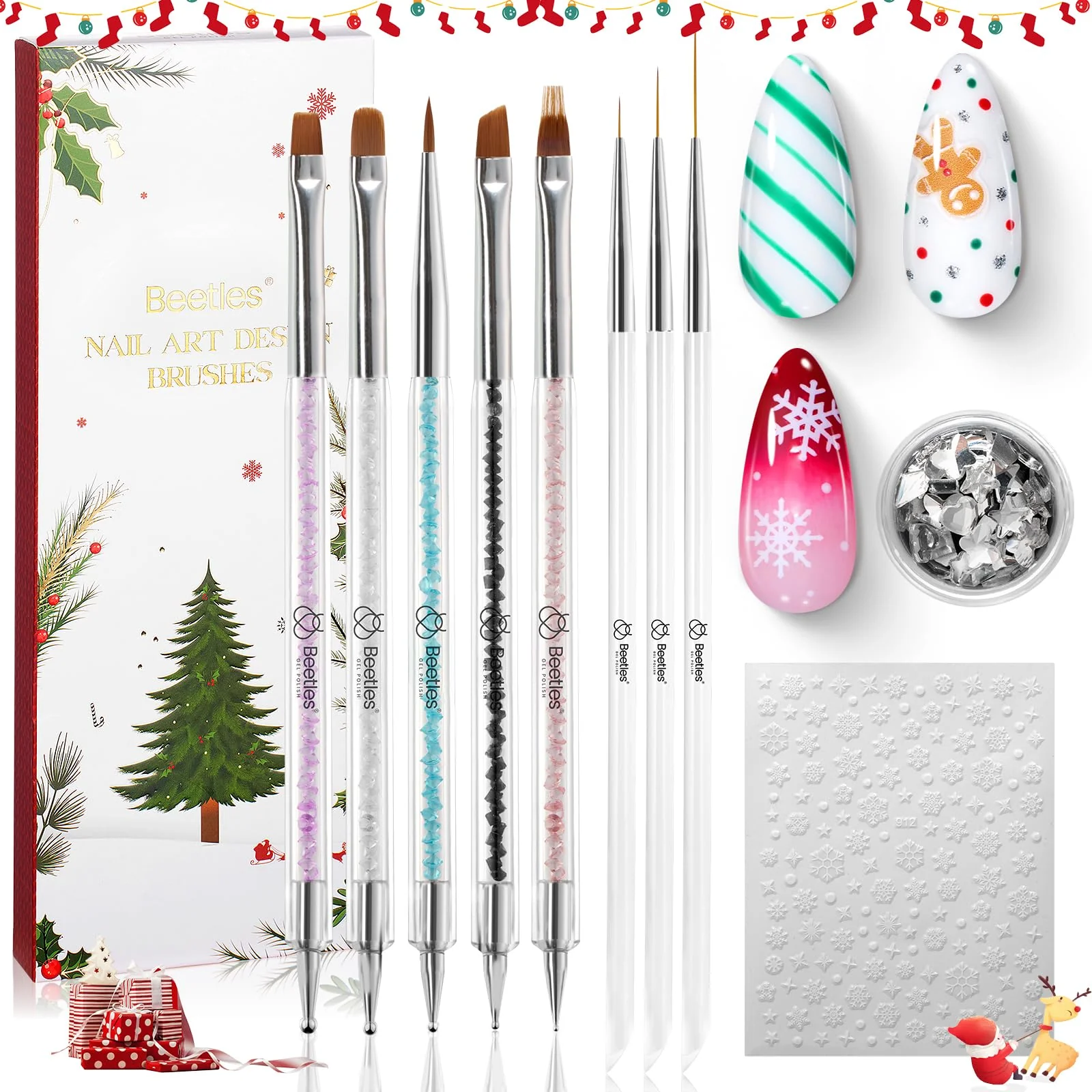 Beetles Christmas Nail Art Brushes 8pcs – Crystal Christmas Nail Art Tools - Image 9