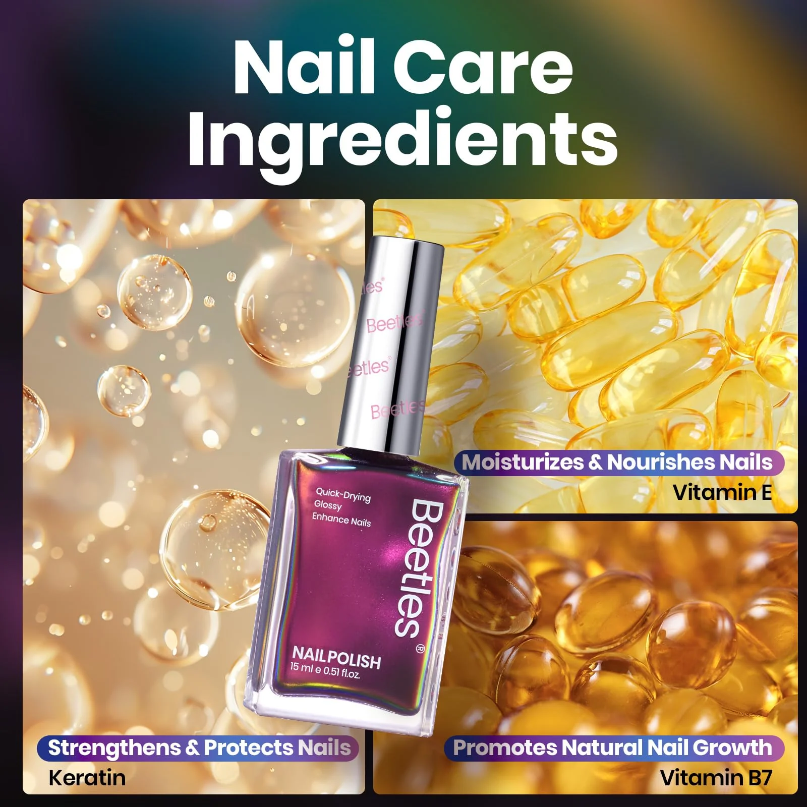 Beetles Chrome Nail Polish - Chameleon Ember Holographic Nail Polish Quick Dry Glitter Red Gold Purple - Image 8