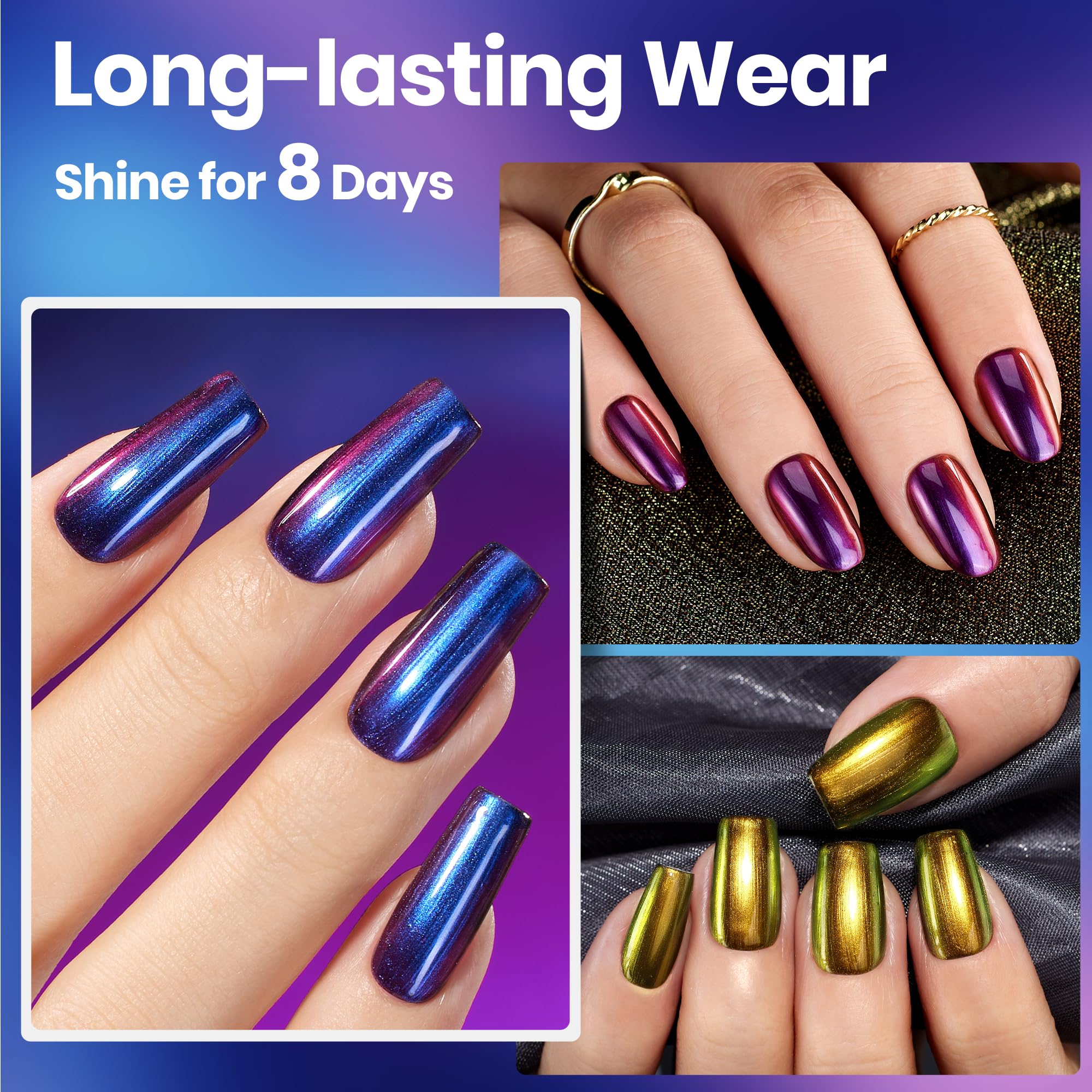 Beetles Chrome Nail Polish Set - Spring Nails Chameleon Holographic Ember 6 Colors Air Quick Fast Dry Metallic Nail Polish - Image 5