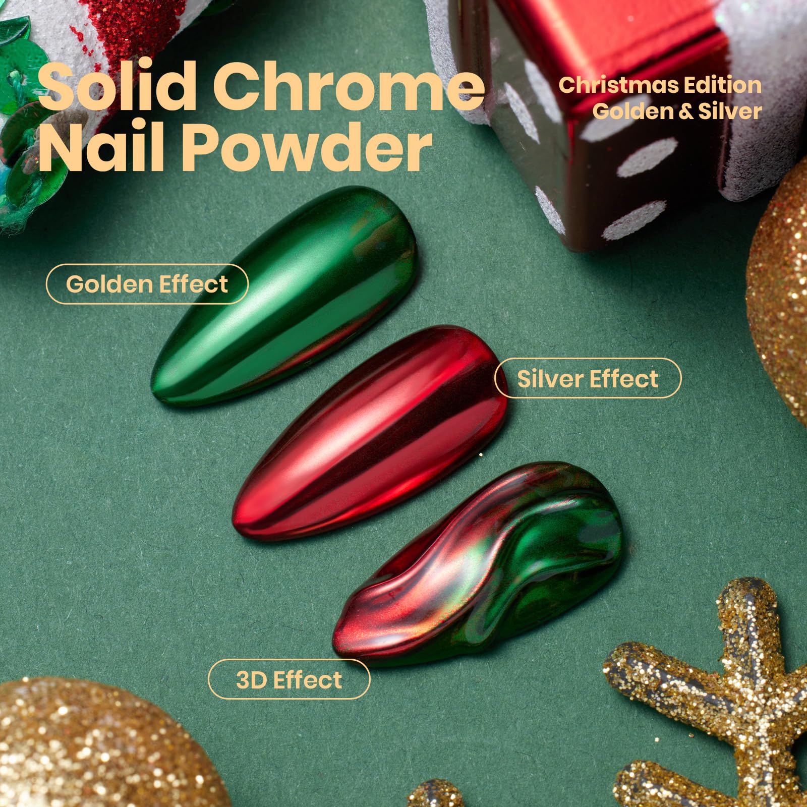 Beetles Chrome Nail Powder Christmas 2 Colors Mirror Effect Red Green Metallic Cromer Powder for Nail - Image 2