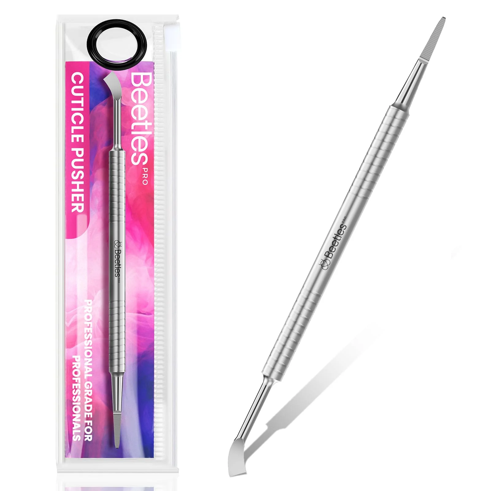 Beetles Dual-End Nail Pusher & Cuticle Cleaner 14mm Serrated Edge & 5mm Curved Blade