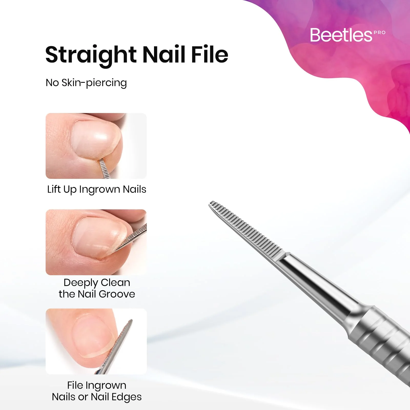 Beetles Dual-End Nail Pusher & Cuticle Cleaner 14mm Serrated Edge & 5mm Curved Blade - Image 3