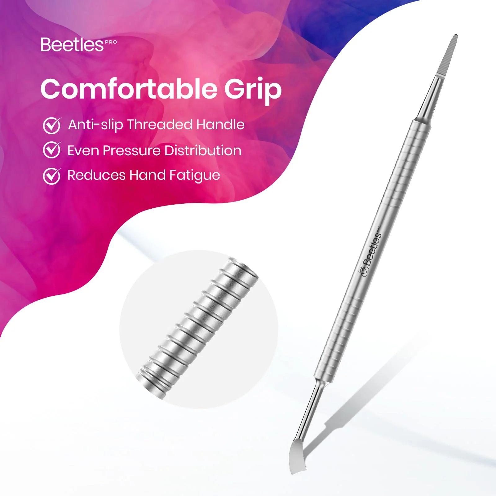 Beetles Dual-End Nail Pusher & Cuticle Cleaner 14mm Serrated Edge & 5mm Curved Blade - Image 5
