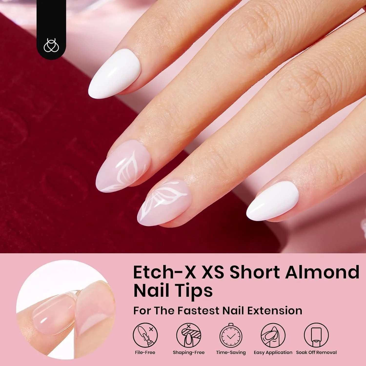 Beetles Etch-X Extra Short Almond Nail Tips - 288 Pcs Pre-Shaped Clear Full Cover (12 Sizes) - Image 3