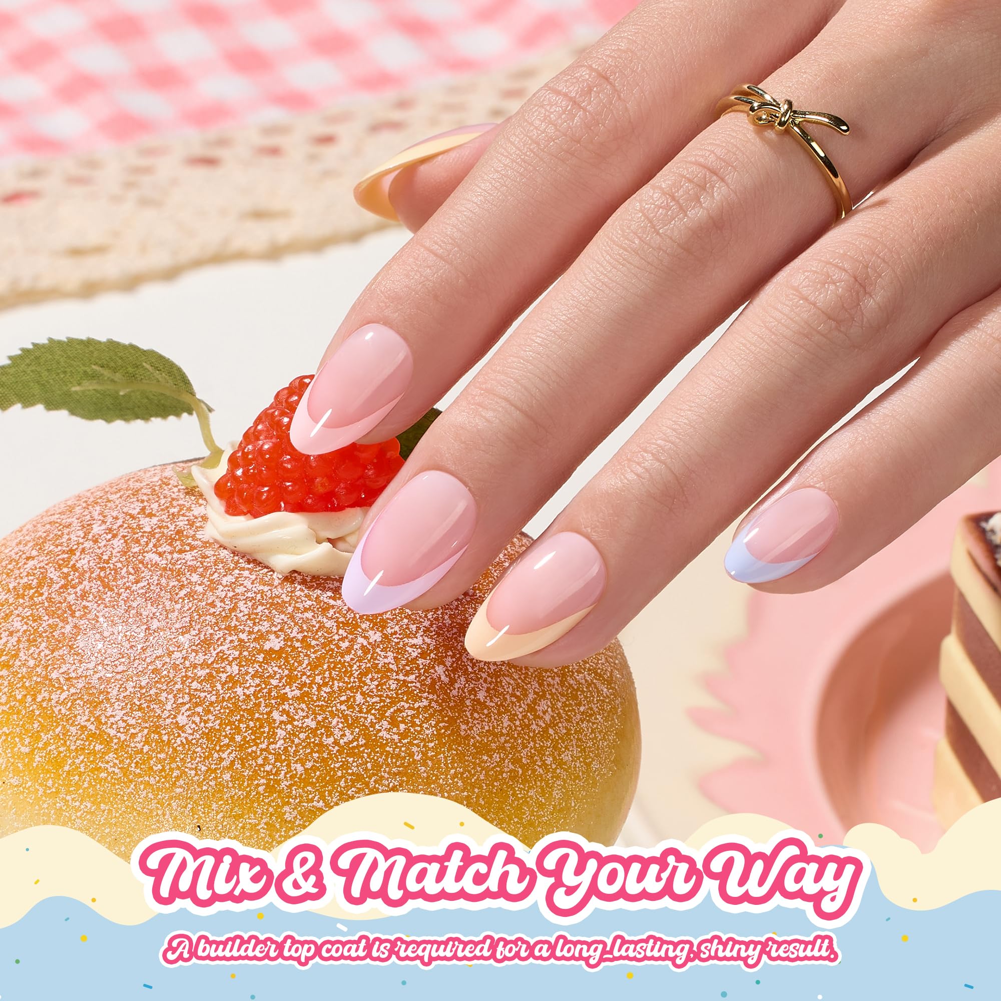 Beetles French Tips Press On Nails, Pastel Spring Nails Short Almond 6 Colors 192 Pcs, Spring Fake Nail Tips - Image 5