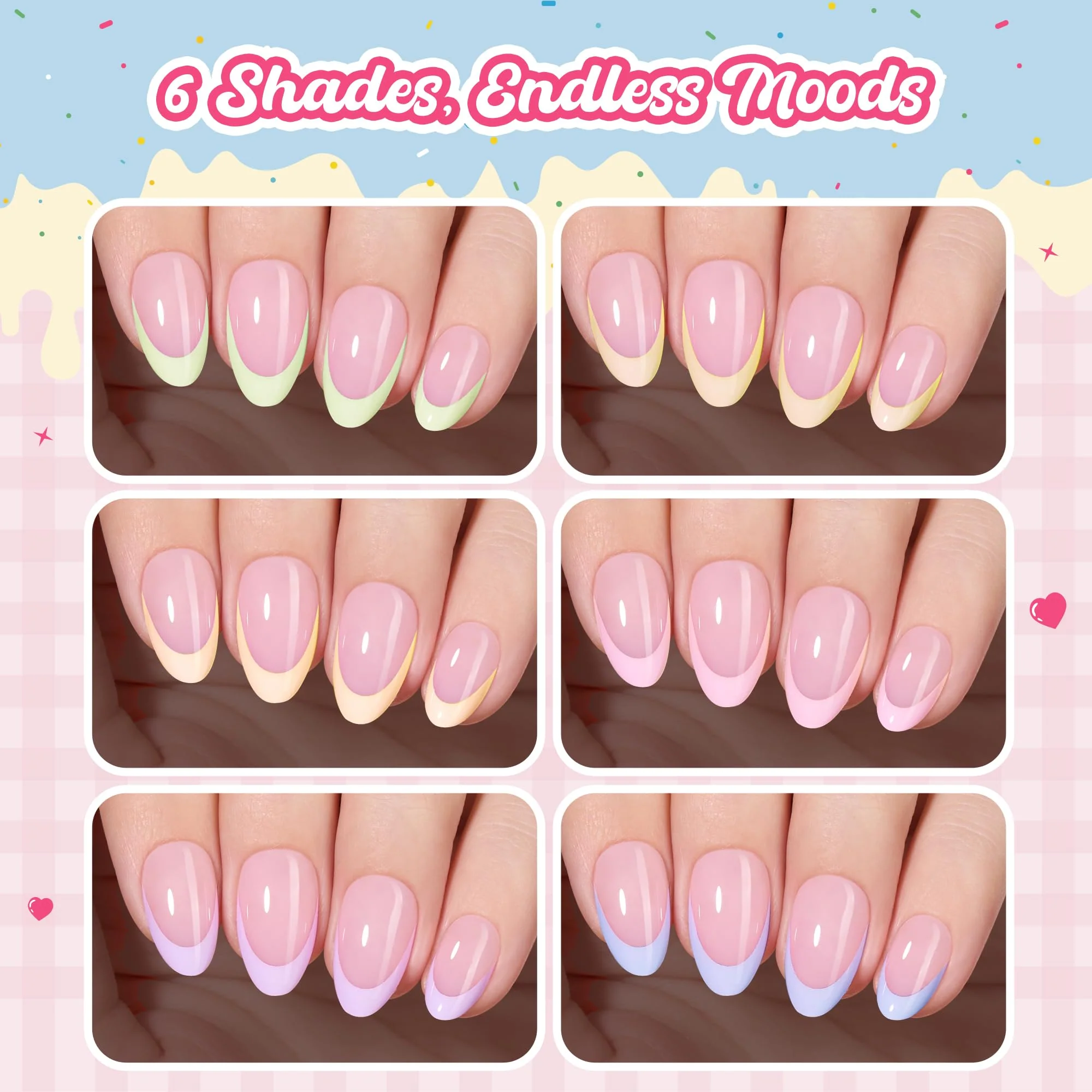 Beetles French Tips Press On Nails, Pastel Spring Nails Short Almond 6 Colors 192 Pcs, Spring Fake Nail Tips - Image 6