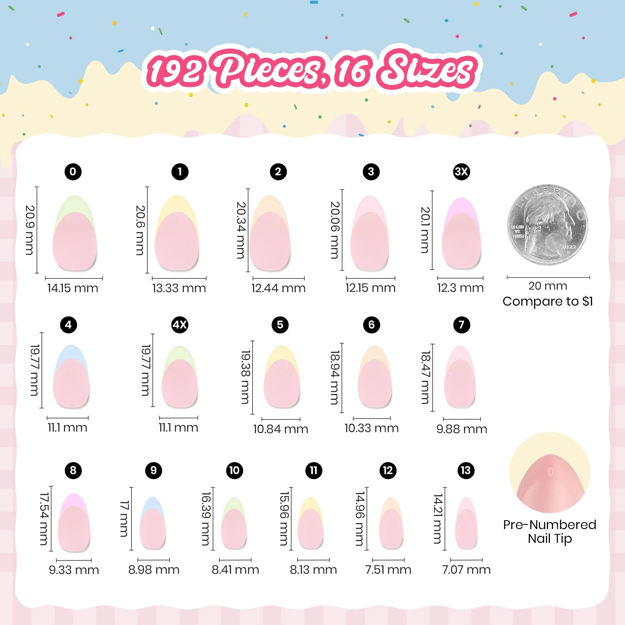 Beetles French Tips Press On Nails, Pastel Spring Nails Short Almond 6 Colors 192 Pcs, Spring Fake Nail Tips - Image 7