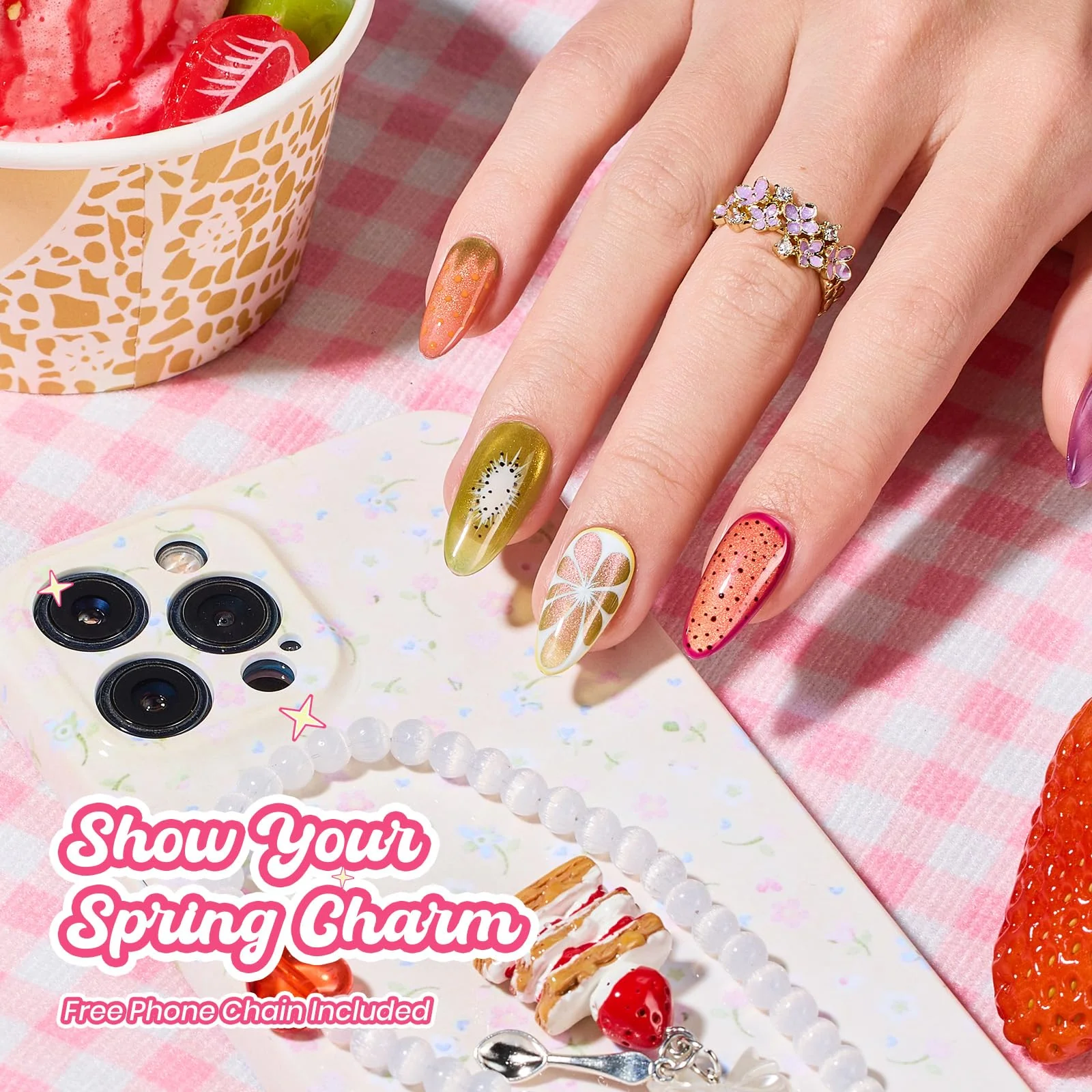 Beetles Fruit Magnet Cat Eye Gel Nail Polish Set - Spring Nails 6 Colors Spring Gel Polish Kit Glitter Cat Eye - Image 3