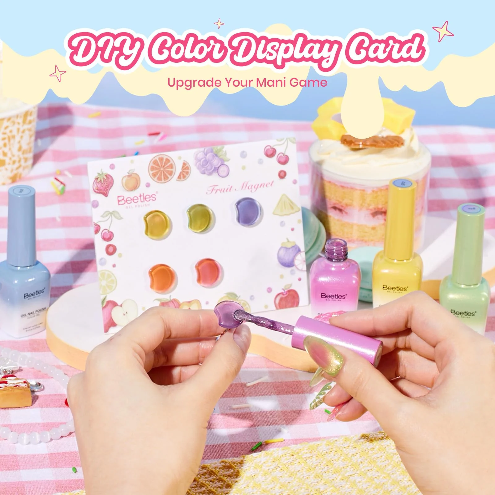 Beetles Fruit Magnet Cat Eye Gel Nail Polish Set - Spring Nails 6 Colors Spring Gel Polish Kit Glitter Cat Eye - Image 7