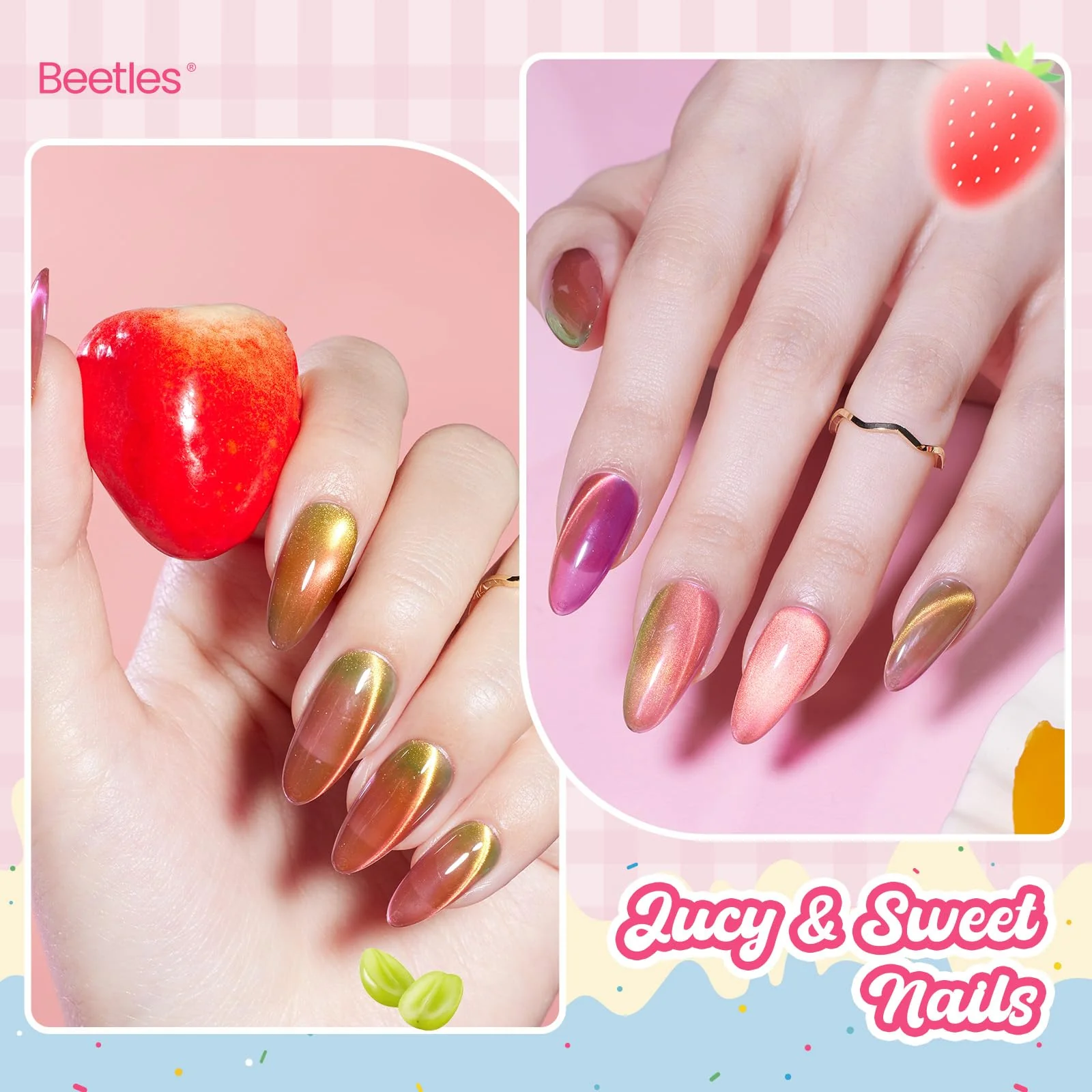Beetles Fruit Magnet Cat Eye Gel Nail Polish Set - Spring Nails 6 Colors Spring Gel Polish Kit Glitter Cat Eye - Image 9