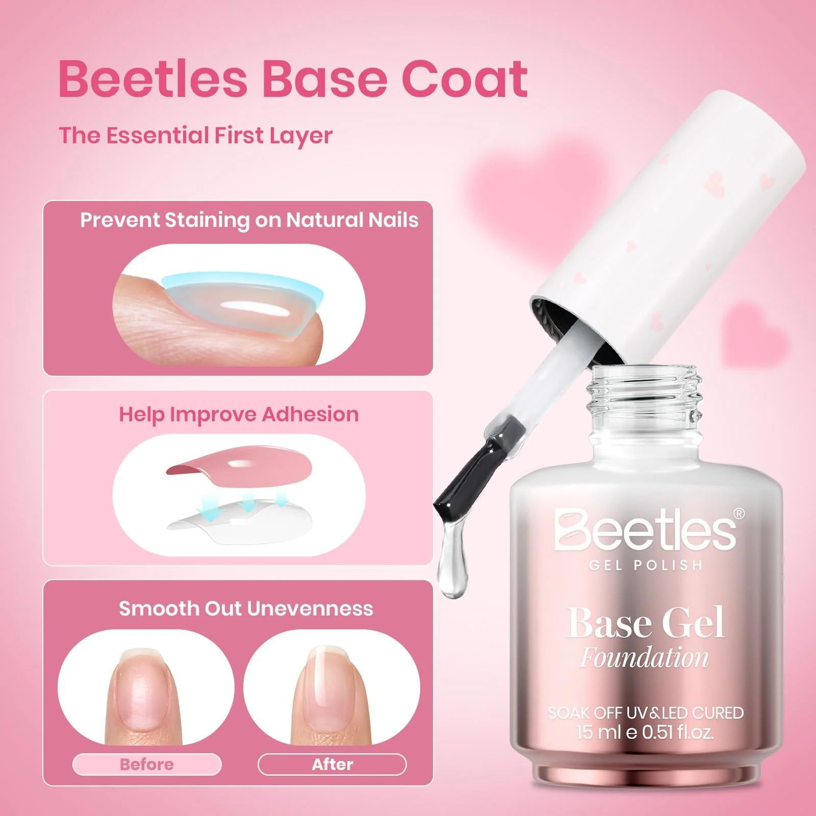 Beetles  Limited Base & Top Coat Set - 2Pcs 15ml No Wipe for Spring Nails - Image 3