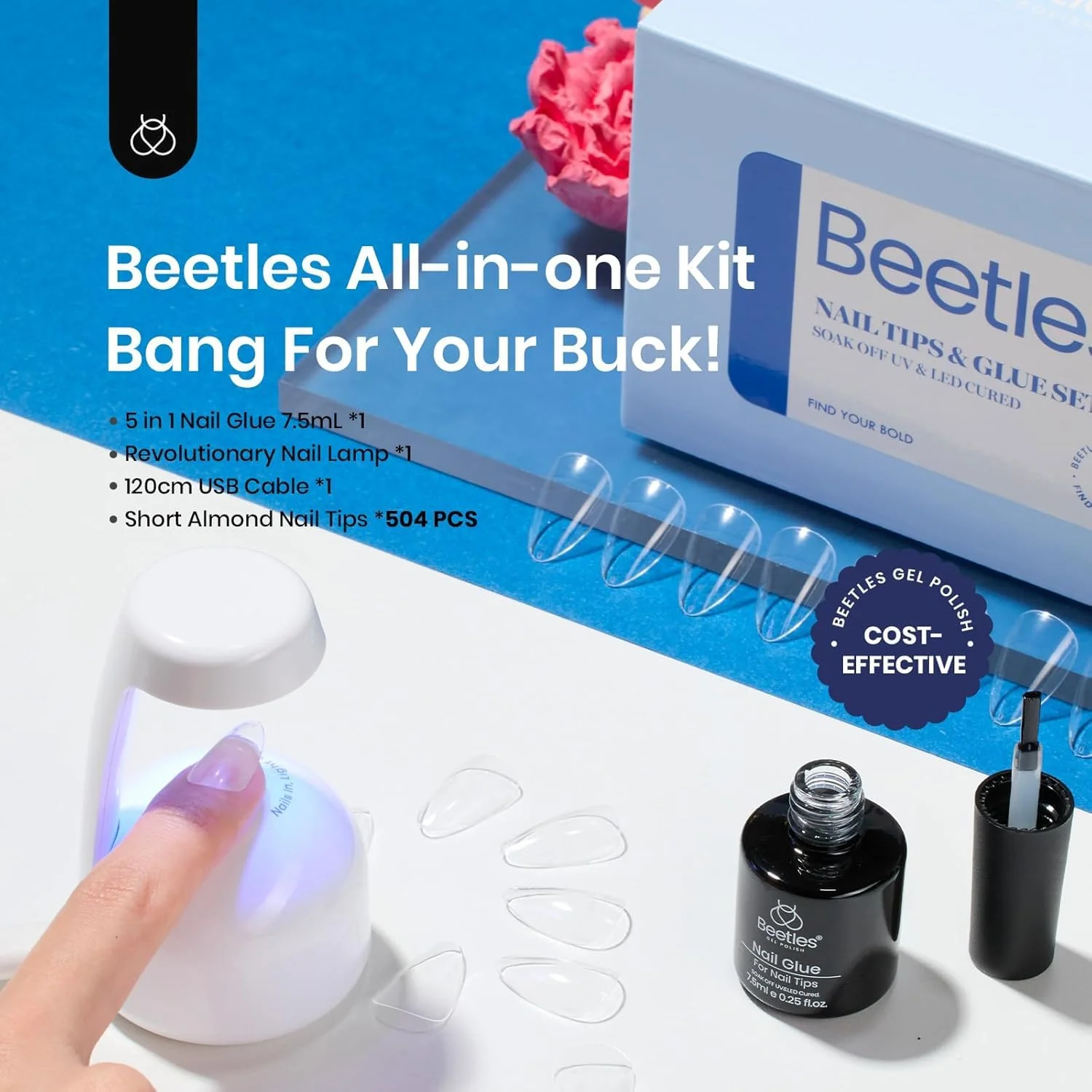 Beetles Gel Nail Kit Almond-500Pcs Gel Nails Tip Easy Extension Set - Image 2