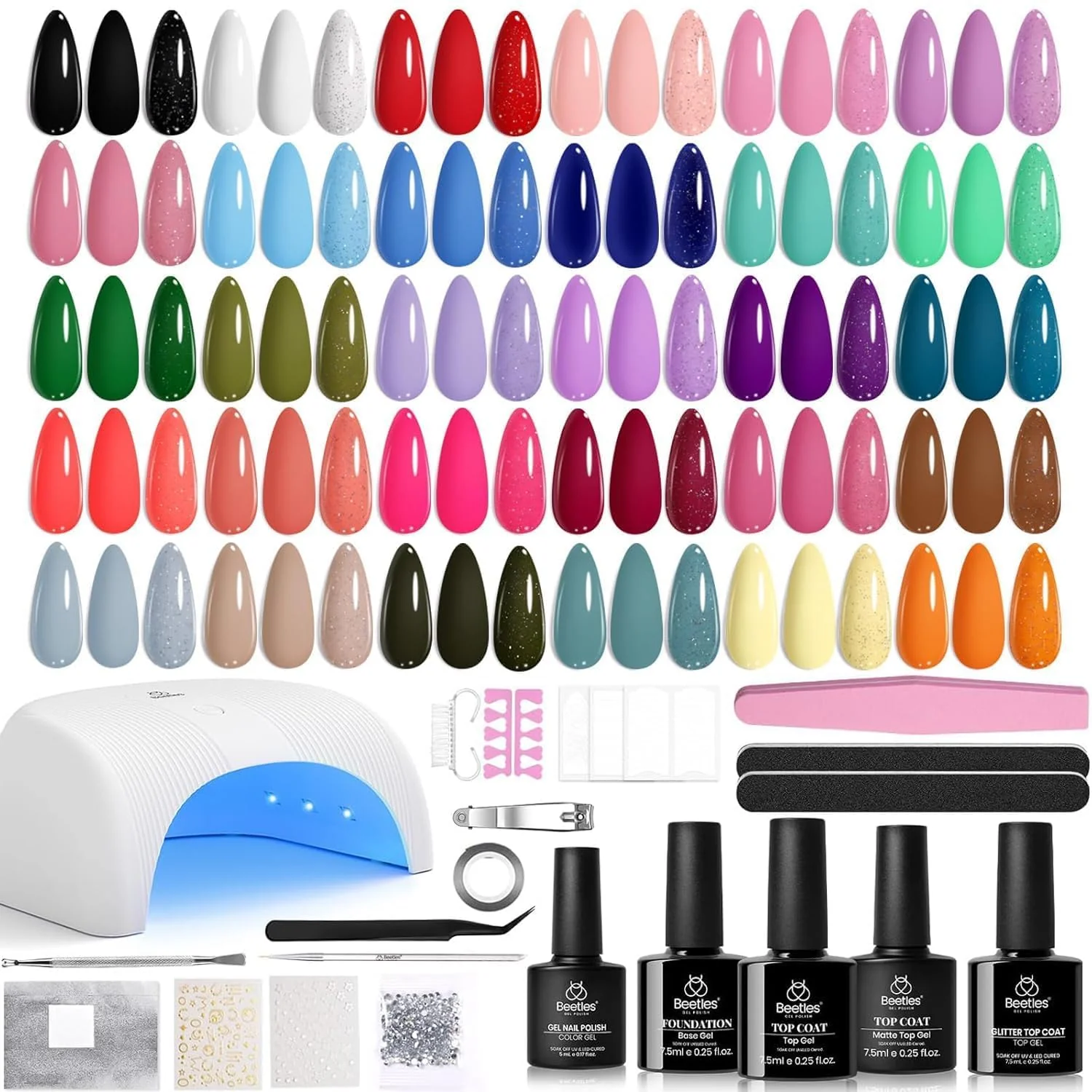 Beetles Gel Nail Polish Kit Spring Nails with U V Light - 54 Pcs 32 Colors Gel Nail Kit