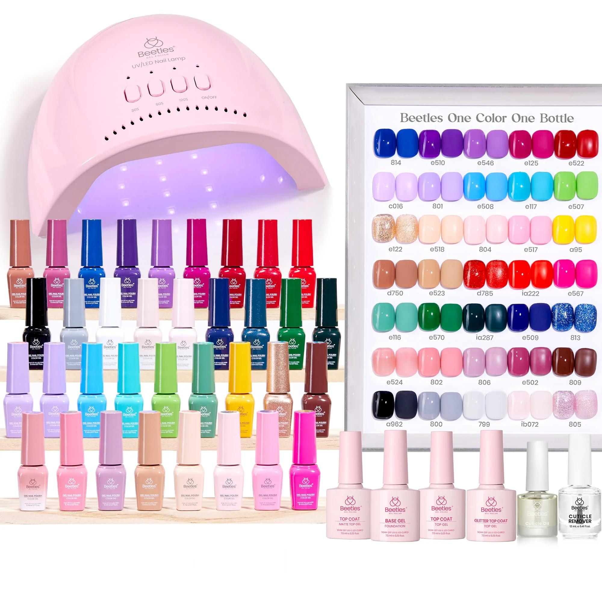Beetles Gel Nail Polish Kit with U V Light - Spring Nails One Color One Bottle 35 Colors 68 Pcs Gel Polish Kit