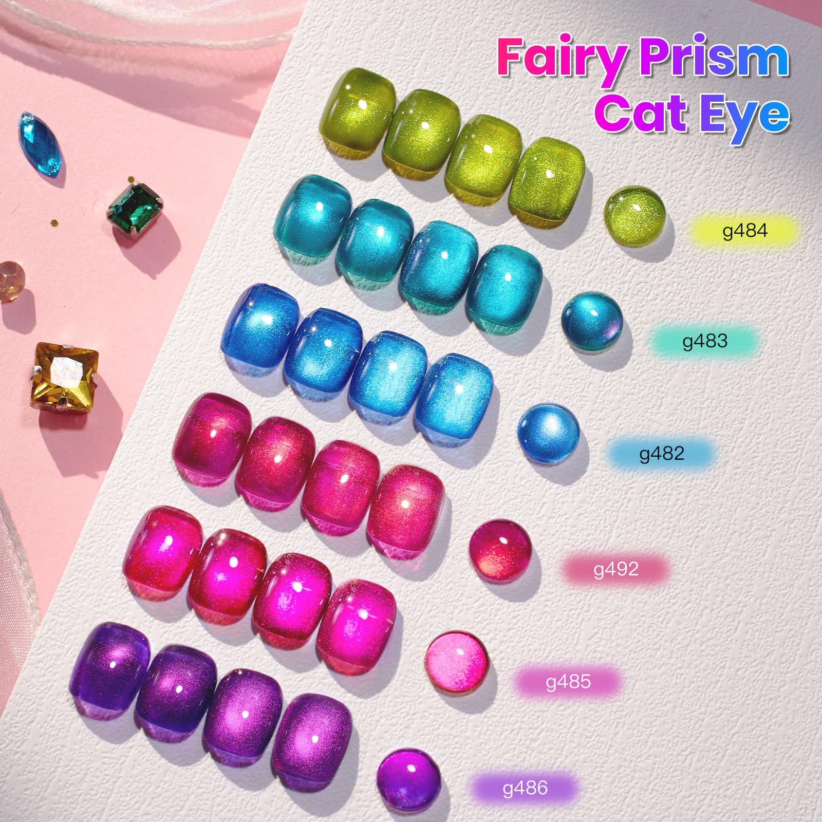 Beetles Gel Polish Fairy Prism Cat Eye Gel Nail Polish Set - 6 Colors Glitter Pink Purple Christmas Gel Nail Kit - Image 2