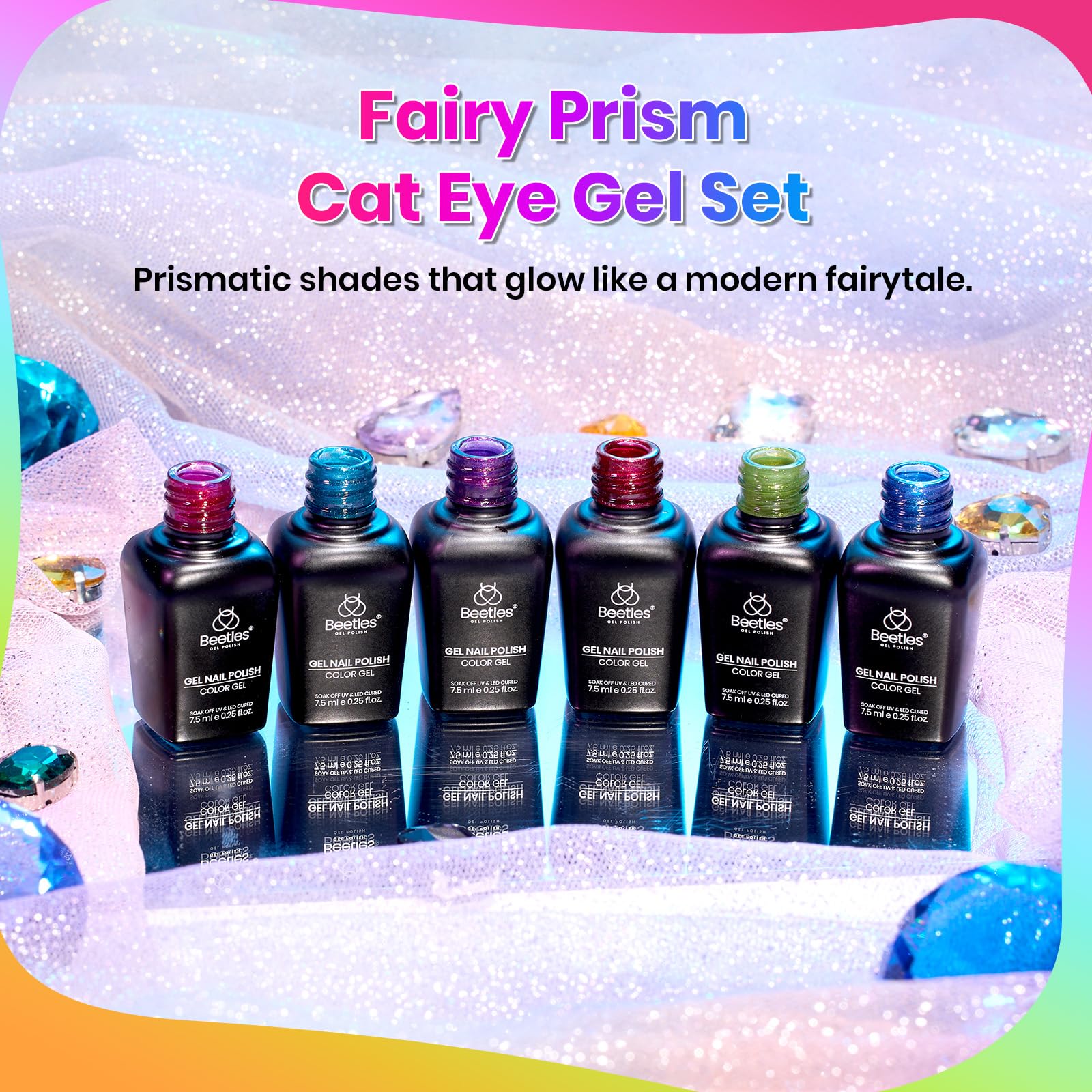 Beetles Gel Polish Fairy Prism Cat Eye Gel Nail Polish Set - 6 Colors Glitter Pink Purple Christmas Gel Nail Kit - Image 8