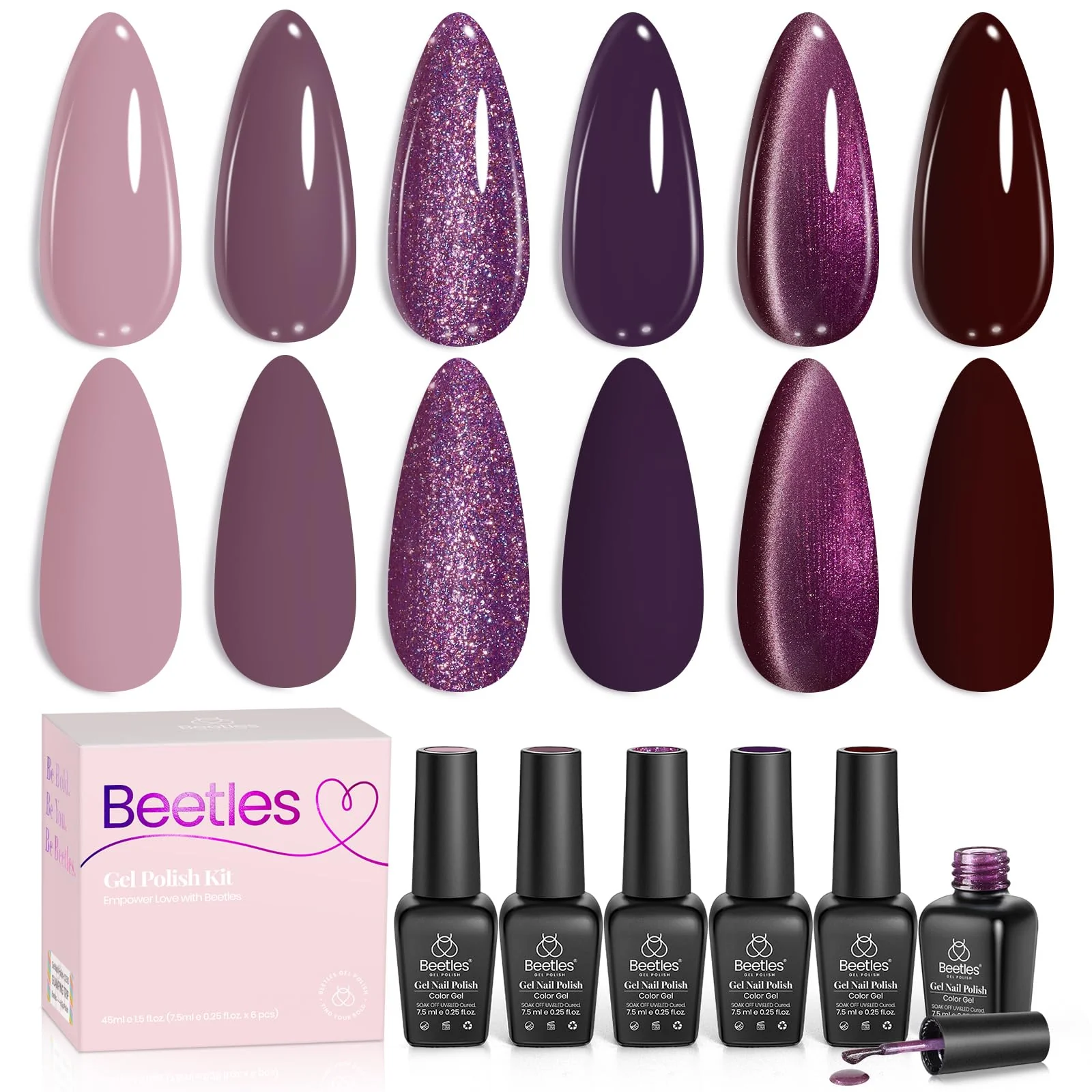 Beetles Gel Polish Muse Of Midnight Winter Nails - 6PCS Cat Eye Fall Winter Glitter Nail Kit