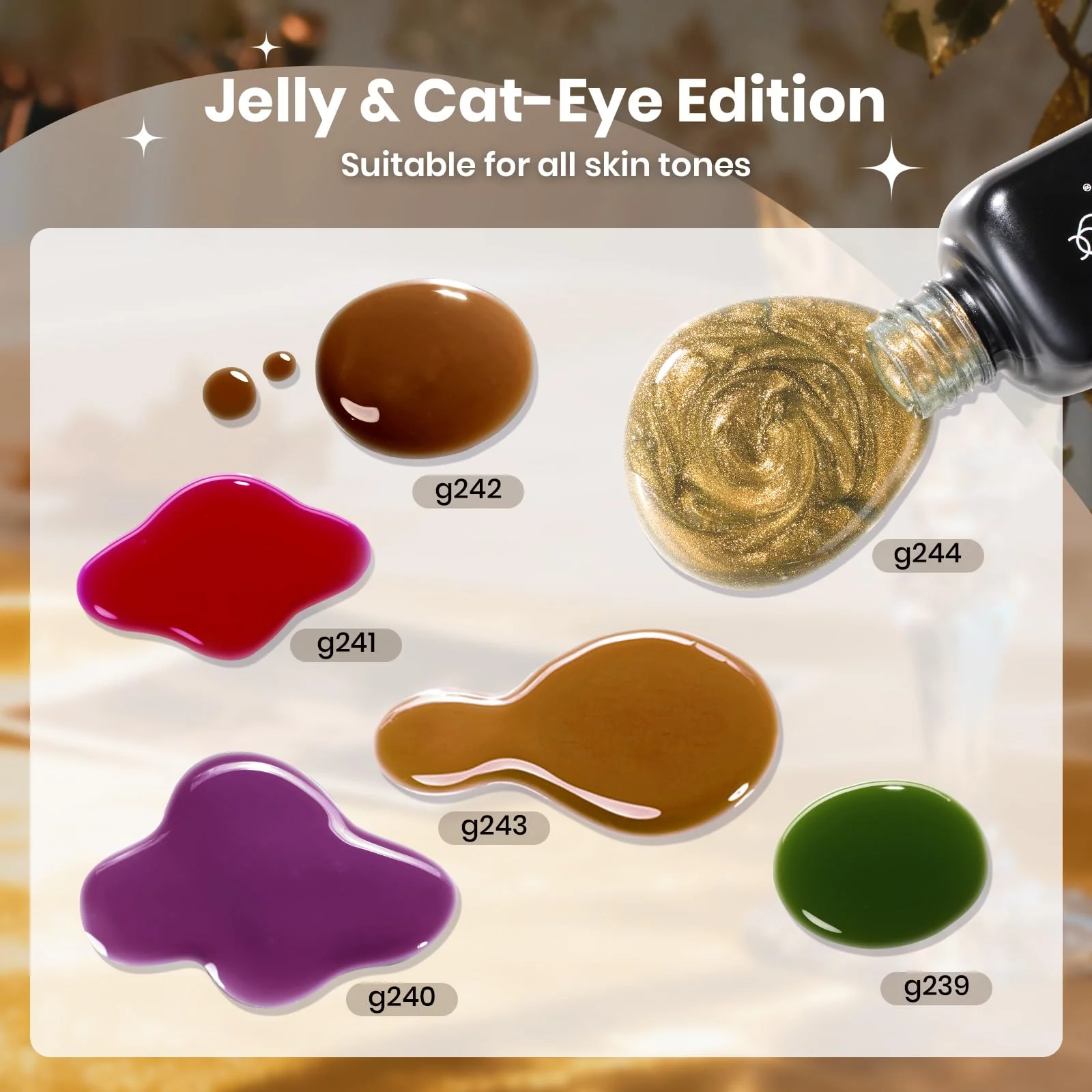 Beetles Gilded Lull Winter Nails Cat Eye Gel Nail Polish Set - 6 Colors Jelly Brown Purple SilverGlitter Gel Nail Kit - Image 3