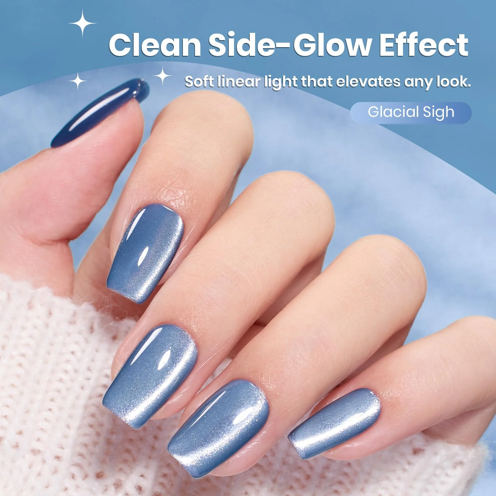 Beetles Glacial Sigh HEMA FREE Gel Nail Polish - Spring Nails 15ML Icy Blue Nails Glassy Blue Glitter Cat Eye Gel Polish - Image 3