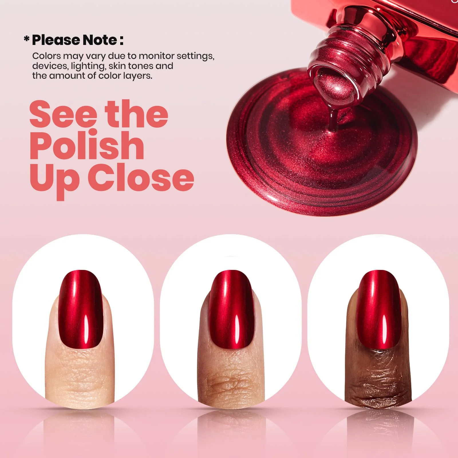 Beetles Red Chrome Nail Polish - Cherry Mirror Chrome Nail Polish Metallic Effect Quick-Drying Glossy - Image 3