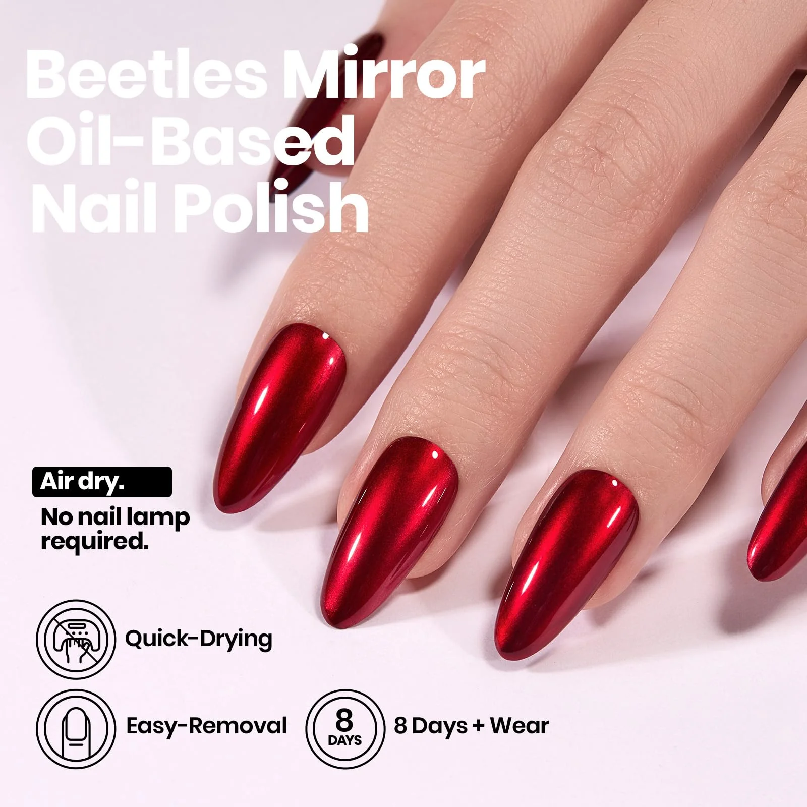 Beetles Red Chrome Nail Polish - Cherry Mirror Chrome Nail Polish Metallic Effect Quick-Drying Glossy - Image 5