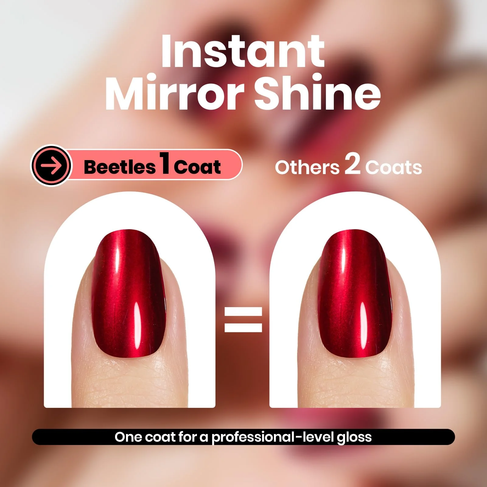 Beetles Red Chrome Nail Polish - Cherry Mirror Chrome Nail Polish Metallic Effect Quick-Drying Glossy - Image 6