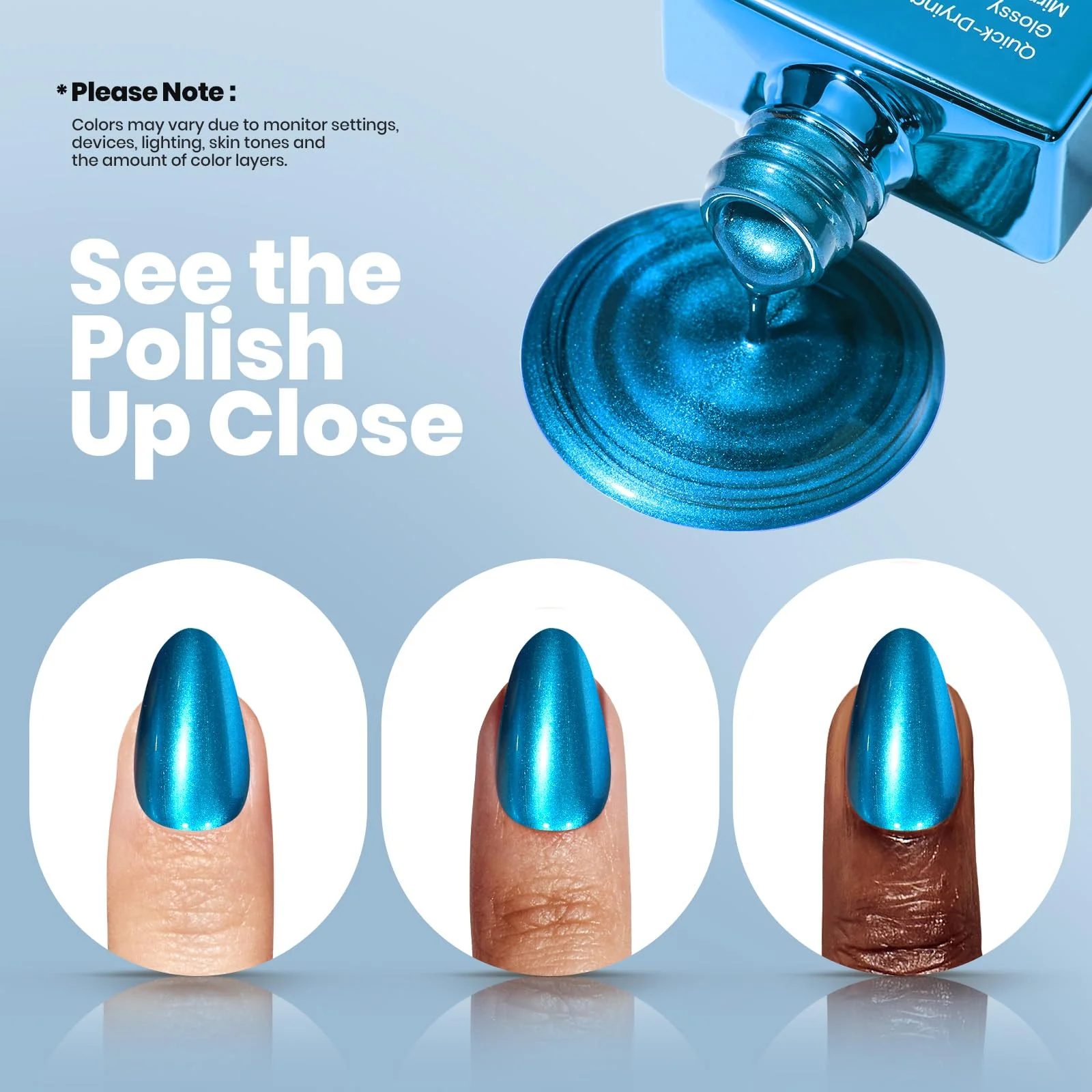 Beetles Metallic Blue Nail Polish - Blue Mirage Mirror Nail Polish Quick-Drying & High Gloss Nail Lacquer Metallic Effect - Image 3
