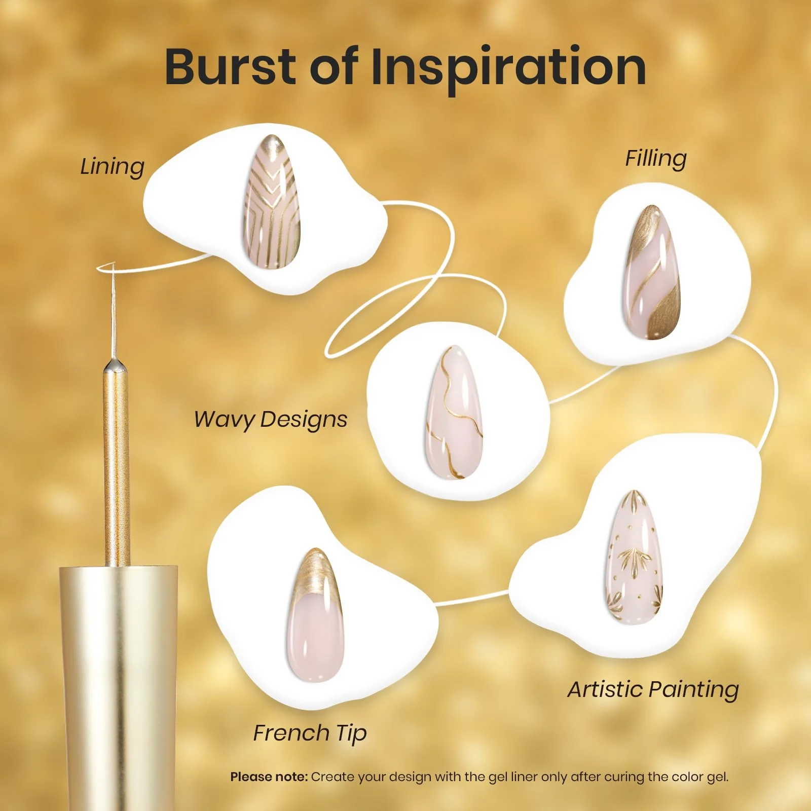 Beetles Metallic Gold Gel Liner 7ml French Tip Gel Nail Polish - Image 4