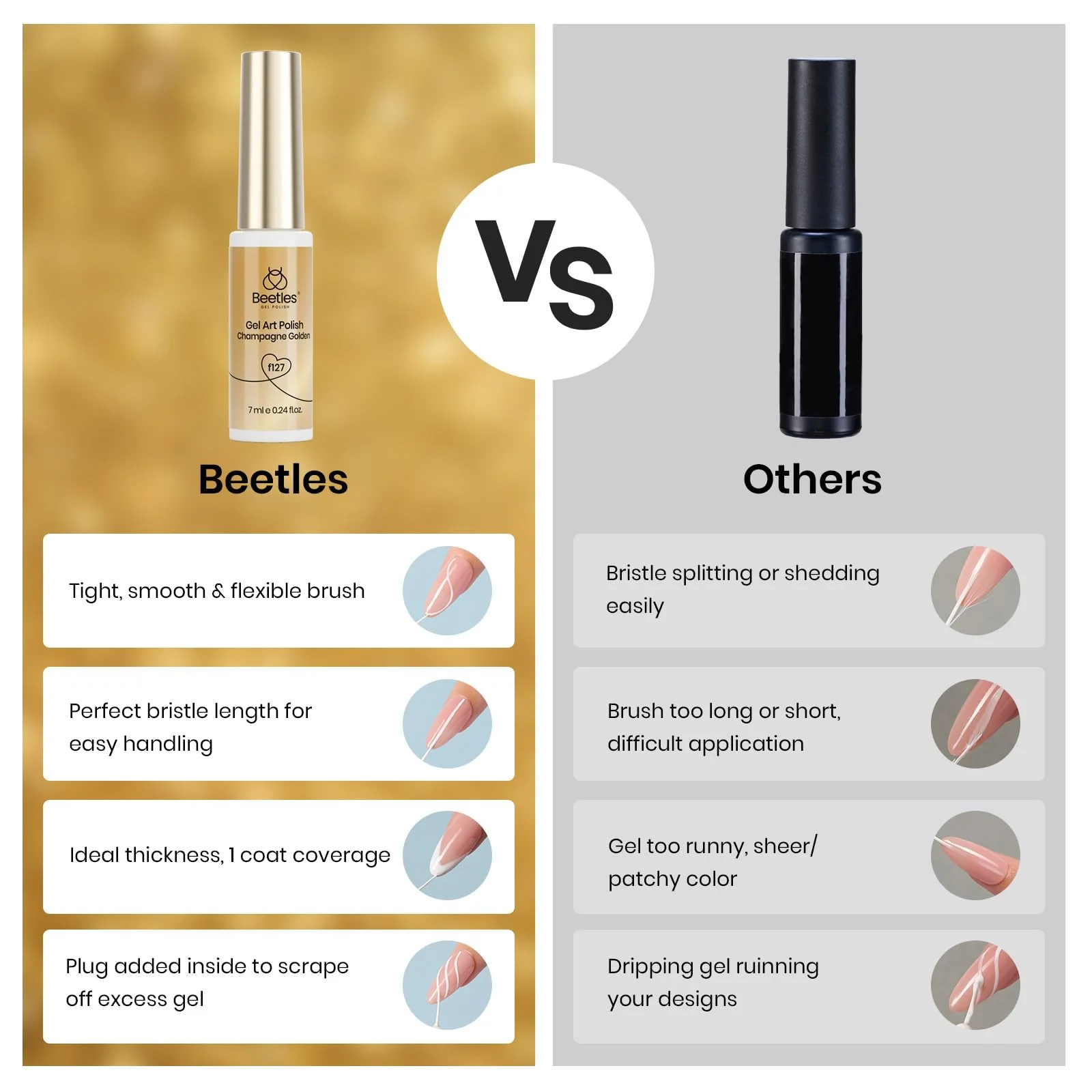 Beetles Metallic Gold Gel Liner 7ml French Tip Gel Nail Polish - Image 6
